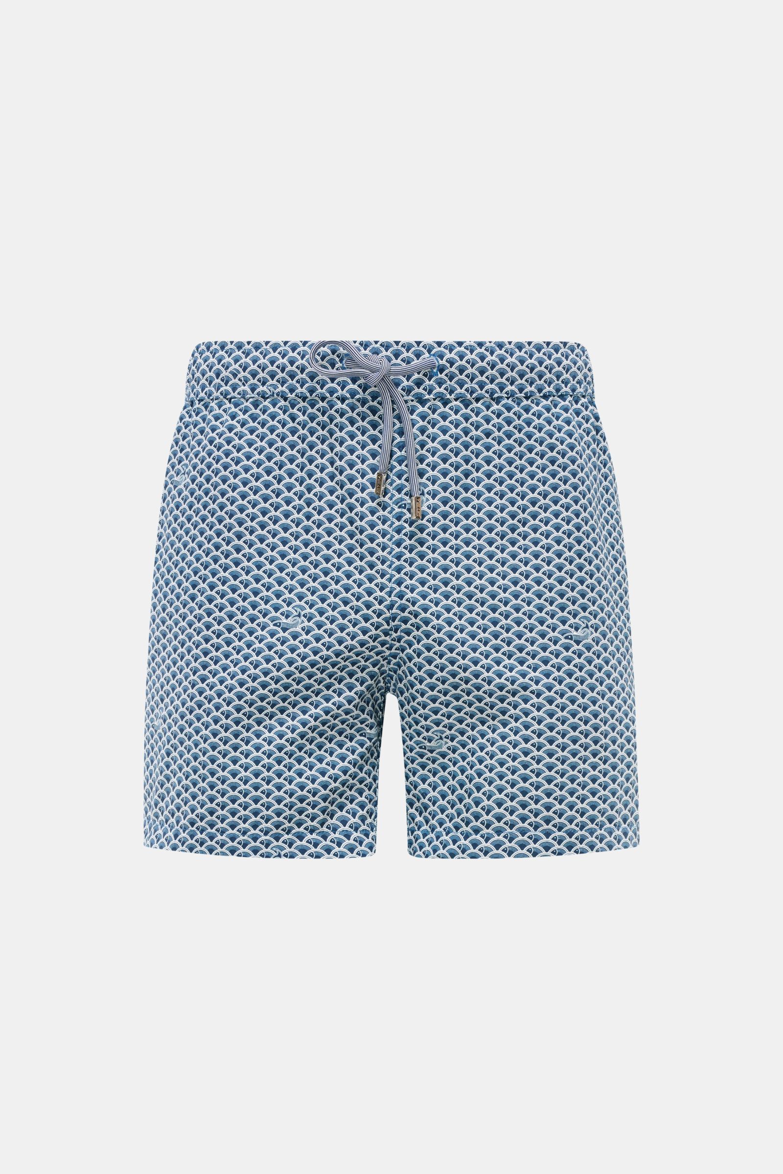 Zeybra Portofino 1962 Badeshorts dark navy/offwhite gemustert, Frontansicht, Regular Fit, Microfaser, elastischer Bund, Taschen, Saumschlitze, Mesh-Innenfutter.