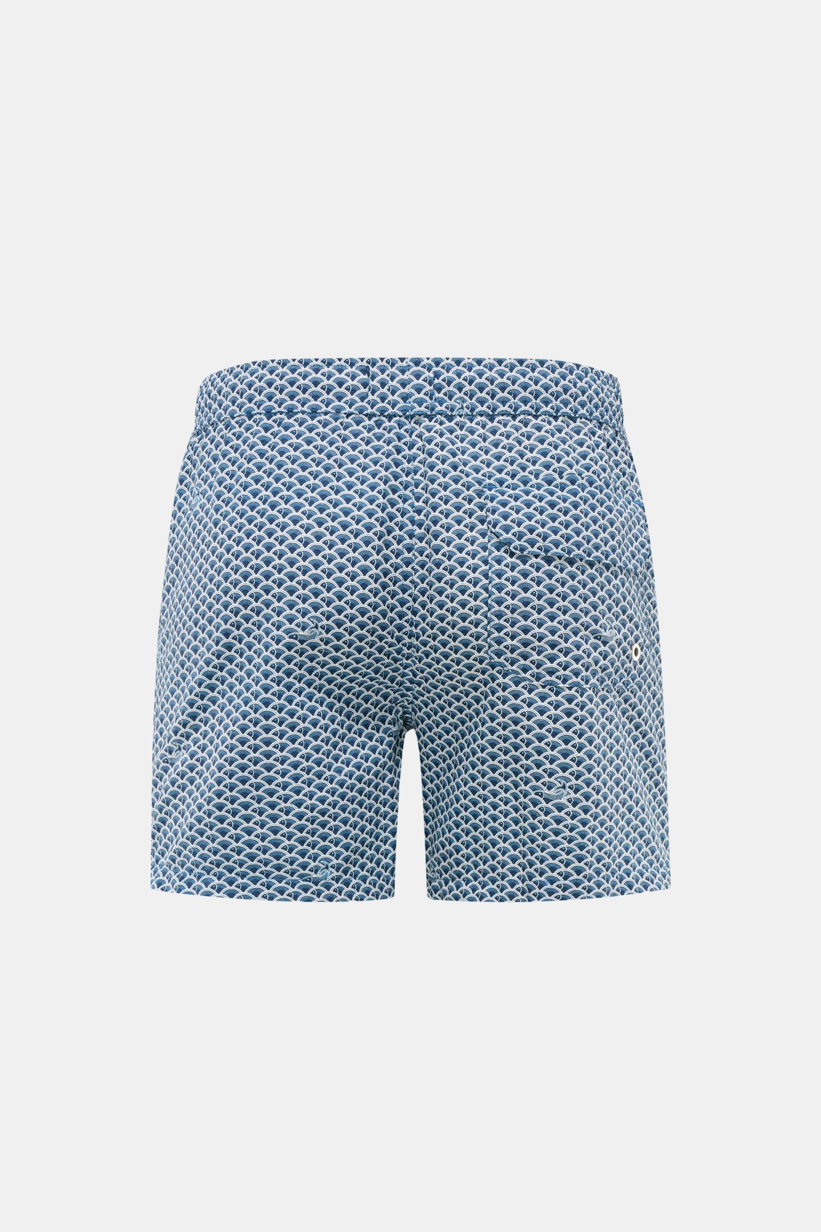 Zeybra Portofino 1962 Badeshorts dark navy/offwhite gemustert, Rückansicht, Regular Fit, elastischer Bund, Taschen, Microfaser, Beach-Look.
