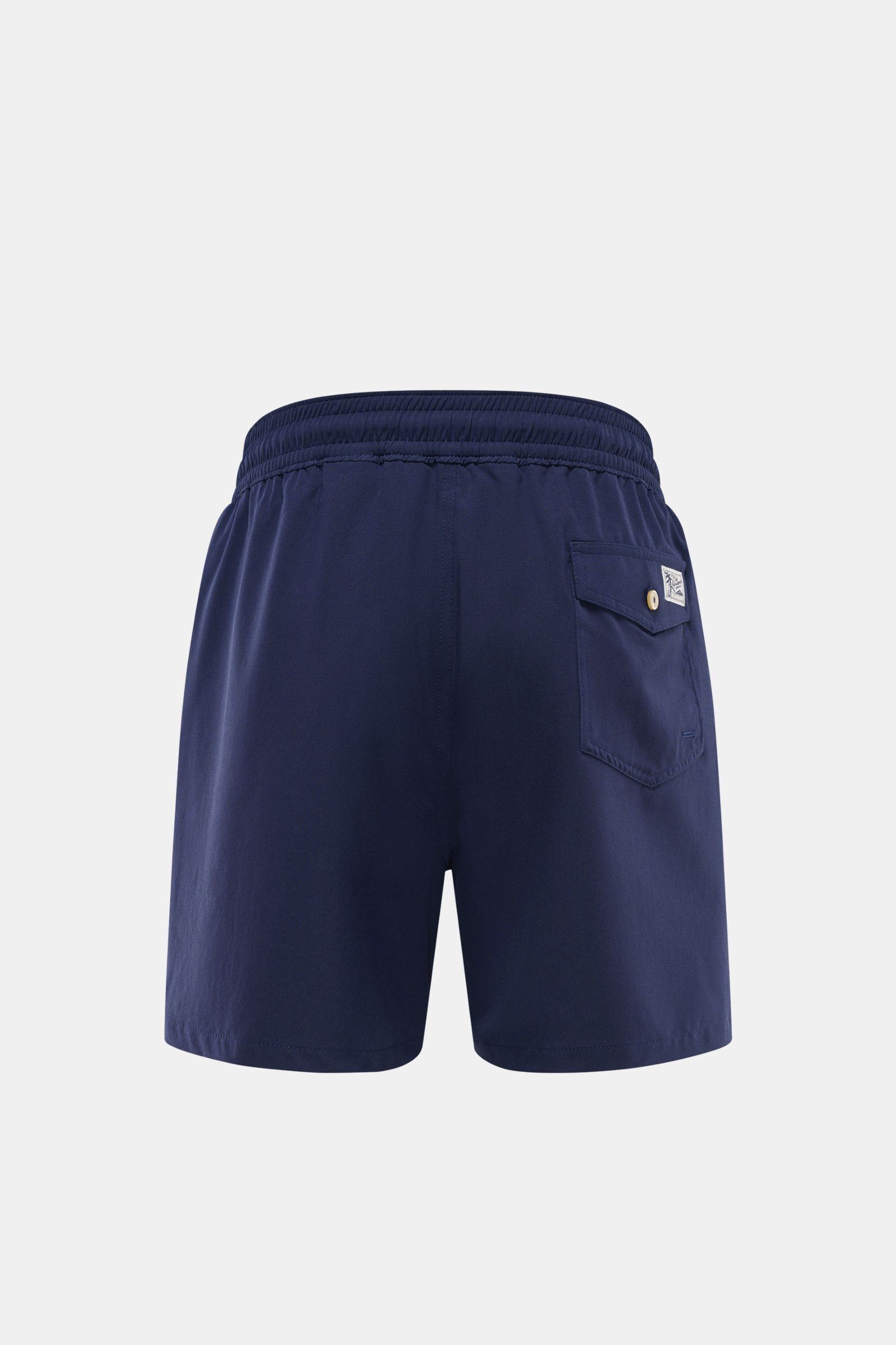 Polo Ralph Lauren Swim shorts 'Traveler' navy shown from the back, featuring elastic waistband, back button flap pocket, and regular fit. Stylish confidence for your travels: These POLO RALPH LAUREN swim shorts are the perfect companion for your next holi