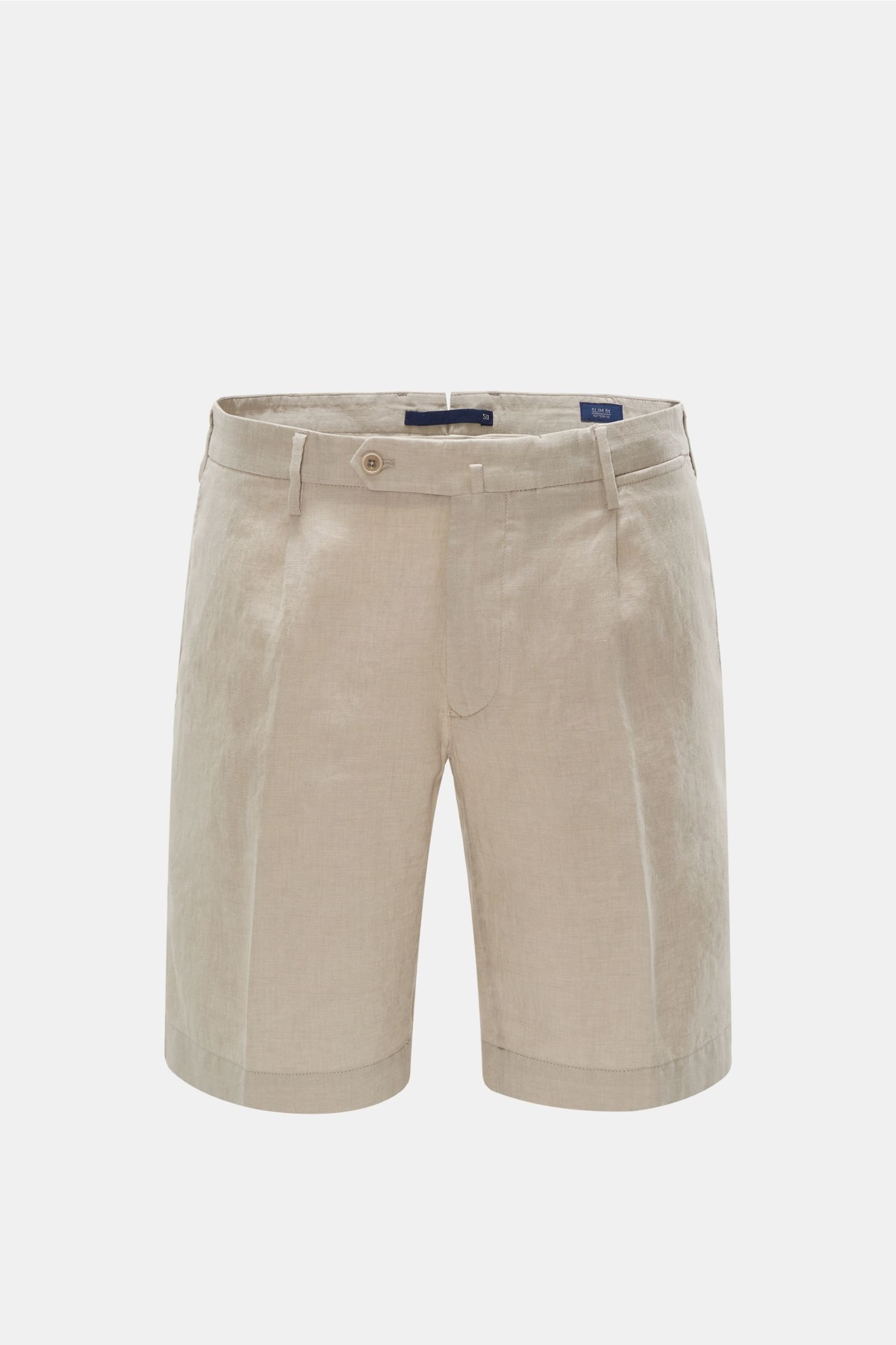 Leinen-Shorts 'Slim Fit' beige