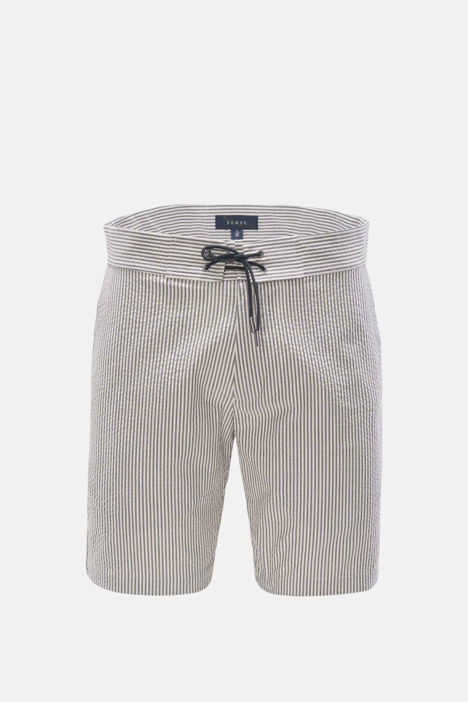 Seersucker Bermuda shorts 'Sunset Short' dark grey/off-white striped