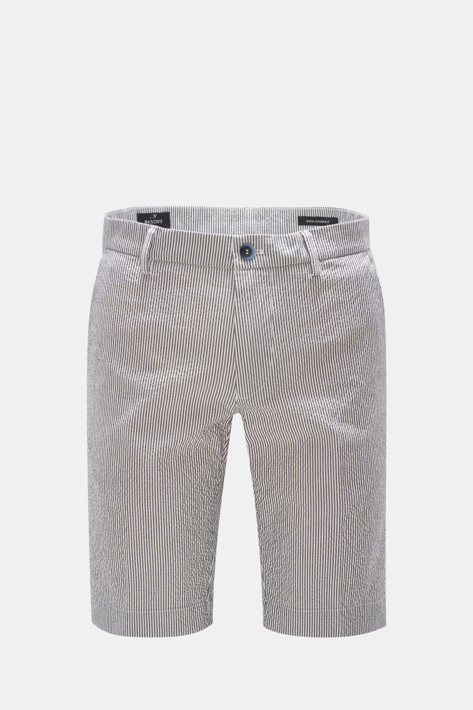Seersucker bermuda shorts 'Torino' grey-blue and white stripes