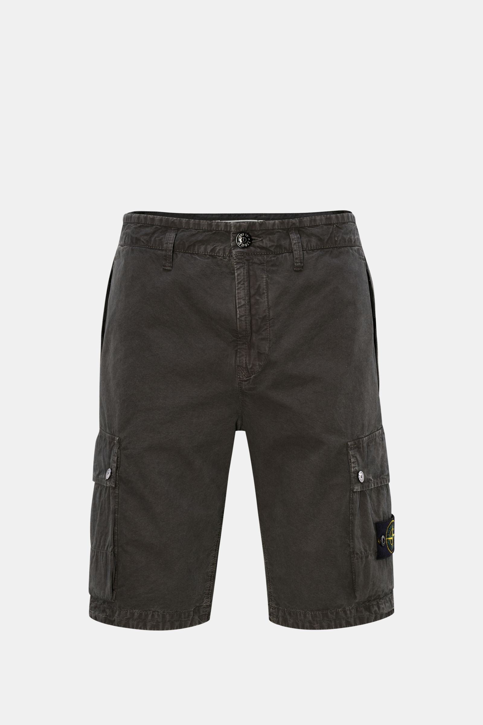 Stone Island Cargo Bermudas anthracite, front view. Features include cotton fabric, cargo pockets, and signature compass badge.