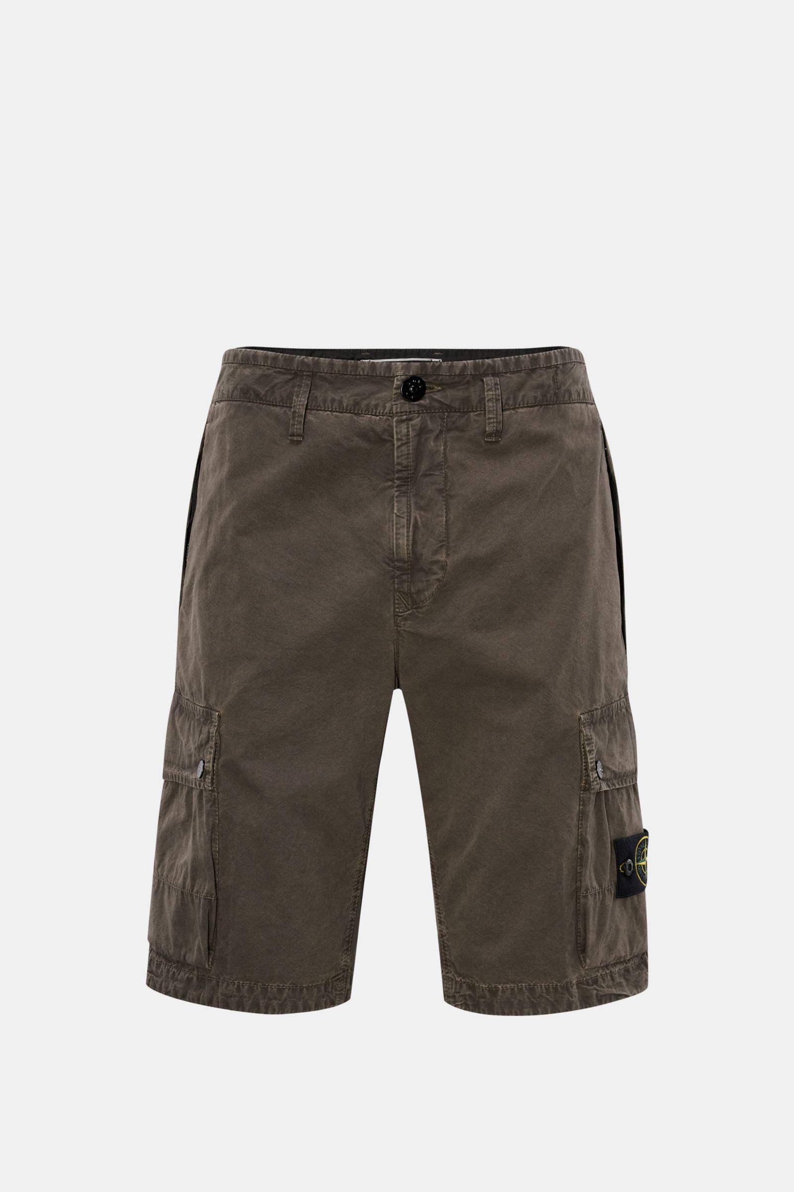 Stone Island Cargo-bermudas khaki, front view, featuring cargo pockets, compass badge, soft, lightweight cotton fabric.