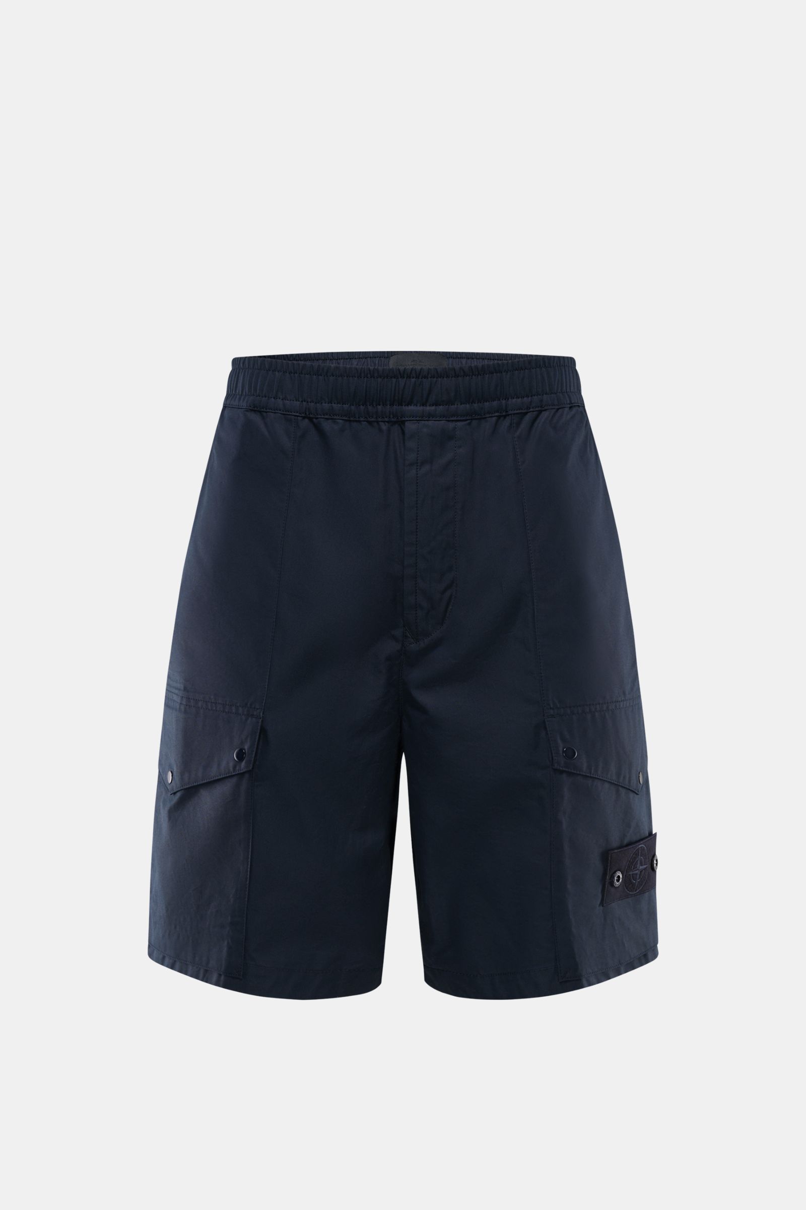 Front view of Stone Island Shorts 'Ghost' navy in pure cotton with elasticated waistband, drawstring, four front and jetted back pockets, compass badge.

Modern utility design: These STONE ISLAND shorts from the 'Ghost' Capsule Collection are timelessl