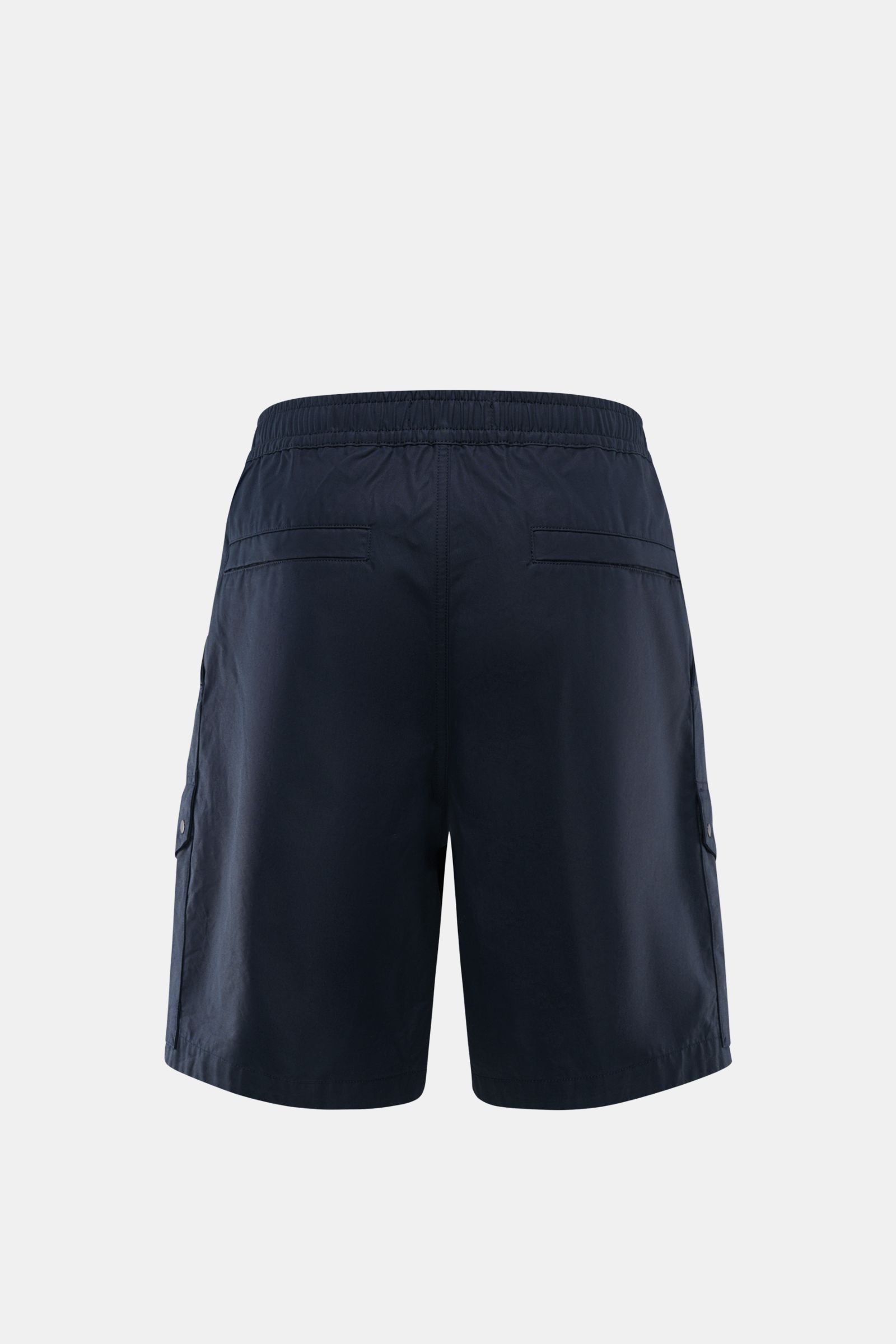 Rear view of Stone Island Shorts 'Ghost' navy in pure cotton with elastic waistband, four front pockets, and jetted back pockets.

Description:
Modern utility design: These STONE ISLAND shorts from the 'Ghost' Capsule Collection are timelessly understa