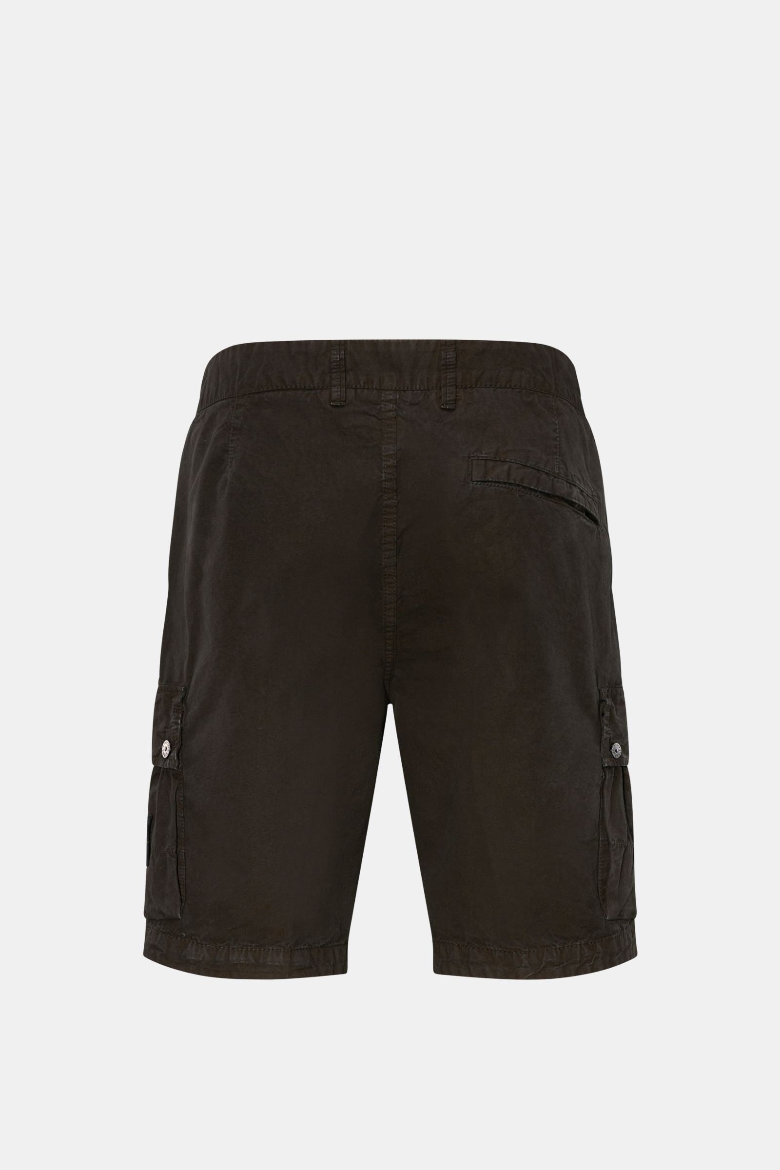 Stone Island Cargo-Bermudas schwarz, Rückansicht, aus leichter Baumwolle mit Cargotaschen, hohem Bund, Zipper-Hüfttaschen, Knopftaschen, Regular Fit.