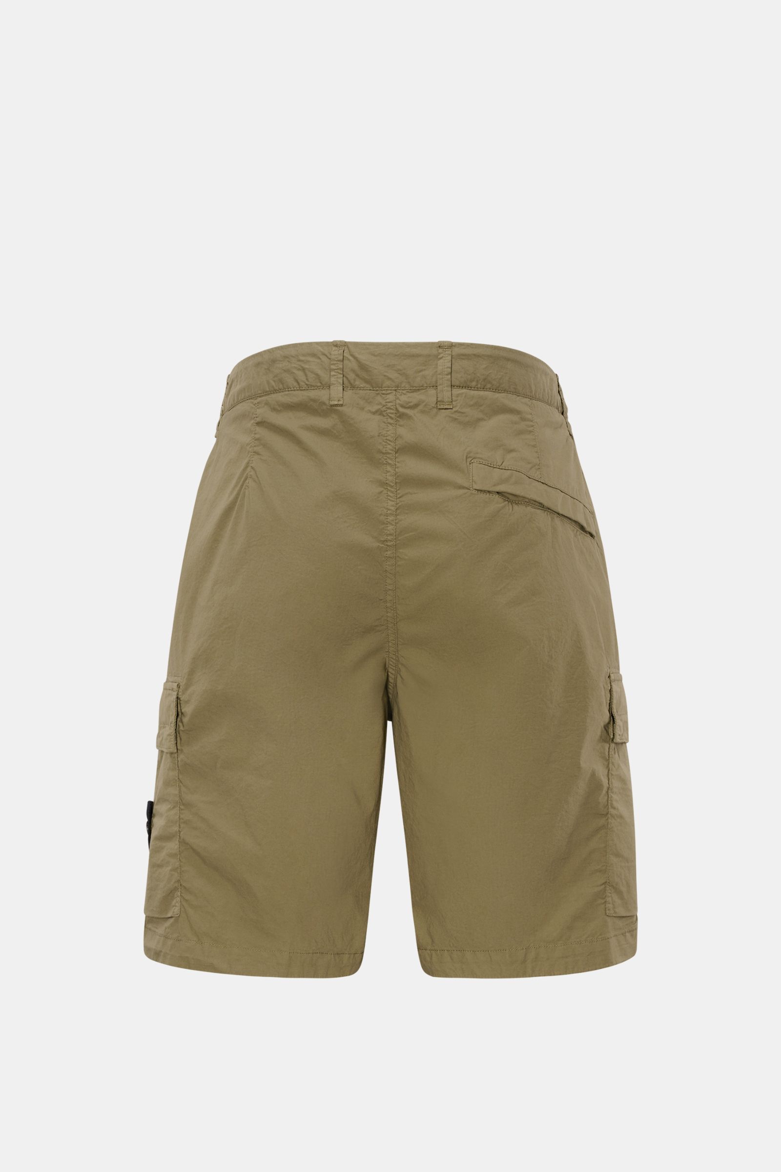 Stone Island Cargo-Shorts oliv, Rückansicht, leicht elastische Baumwolle, Regular Fit, Cargotaschen mit Druckknöpfen, Kompass-Badge.