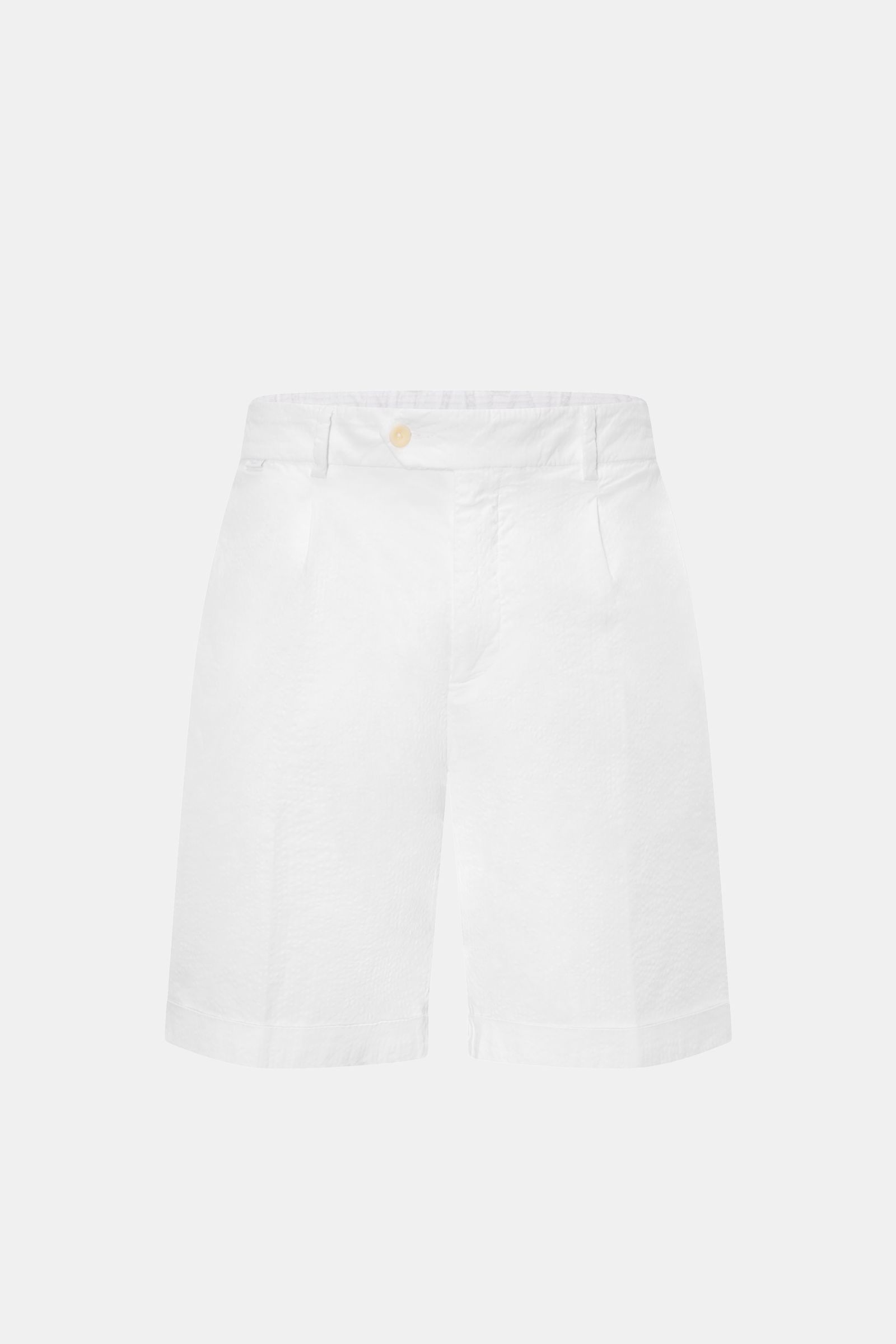 04651/ A trip in a bag Badeshorts 'Plain Swim' off-white, Frontansicht, Regular Fit, schnelltrocknende Microfaser, Tunnelzugbund, seitliche Taschen, Gesäßtasche mit Klettverschluss.