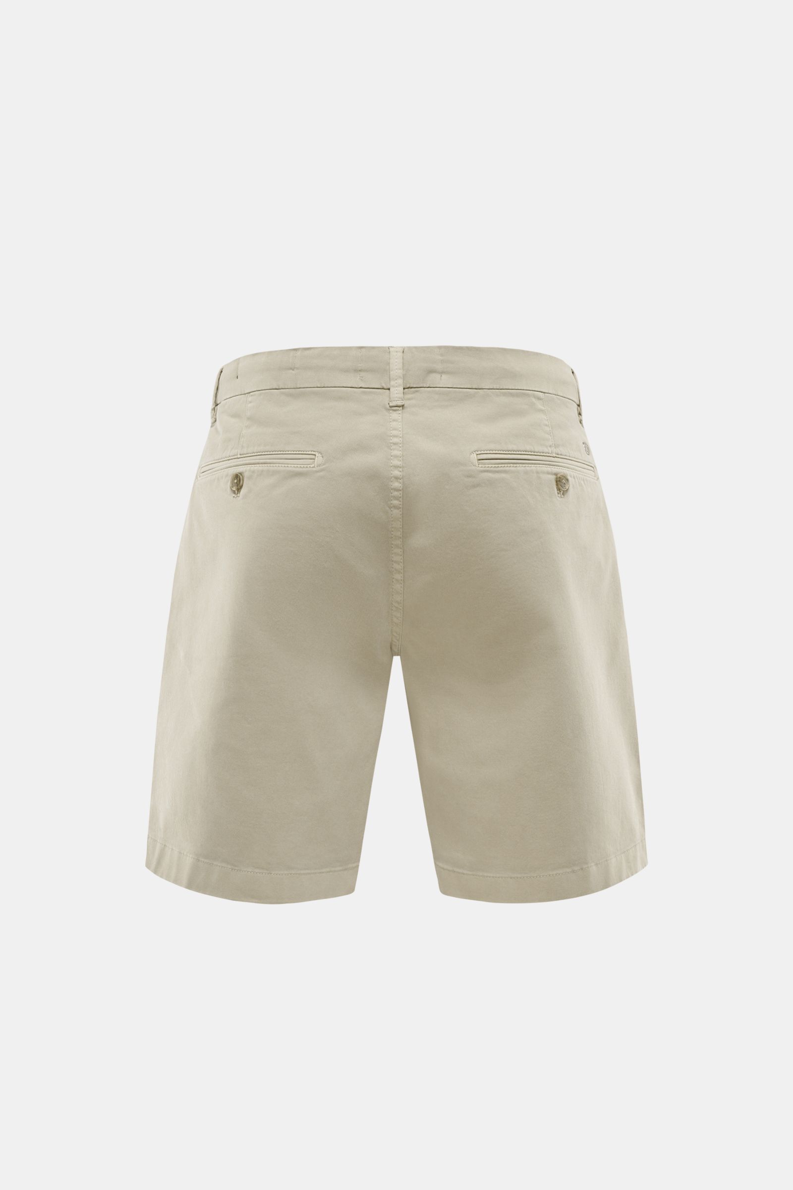 Geschlossene Shorts taupe aus leicht elastischem Baumwoll-Twill, Rückansicht mit paspelierten Gesäßtaschen, Knopf, Regular Fit.