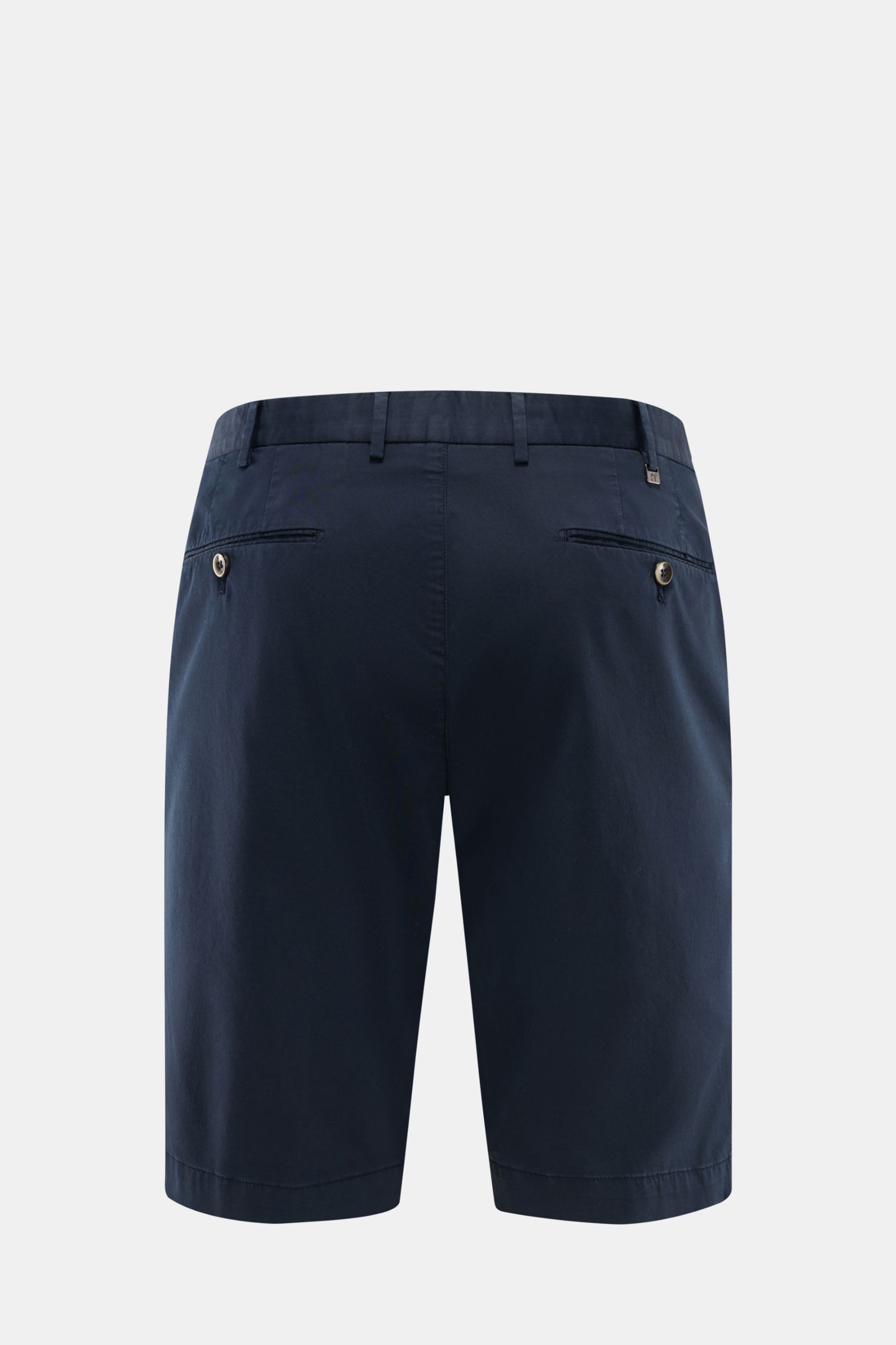 Alt tag (125 characters max): Rear view of PT Torino Bermudas navy in smooth cotton, high waist, French pockets, and buttoned back pockets.

Description: 
Typically stylish: These shorts in soft cotton by PT TORINO are the best choice for elegant summe