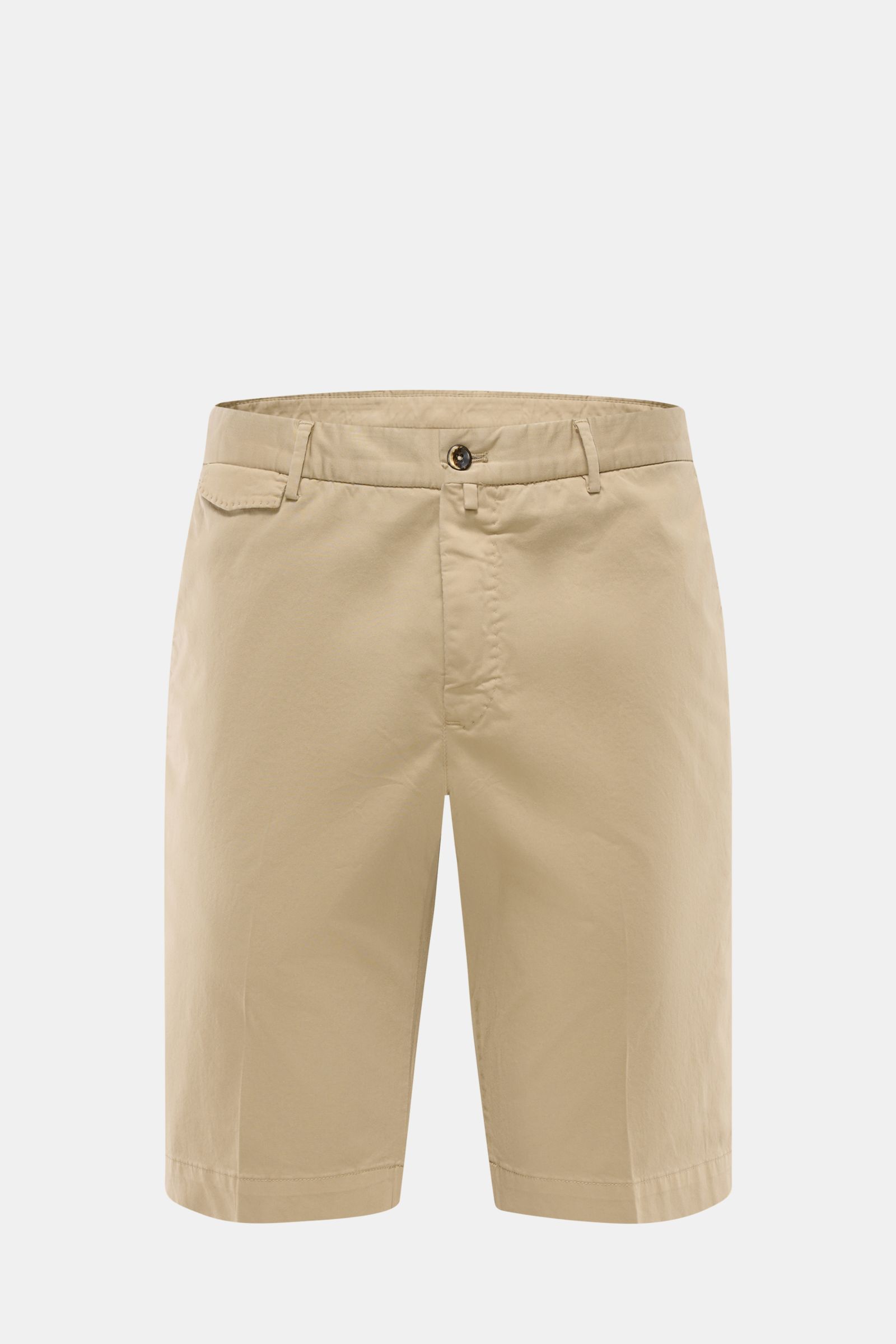 Alt tag (125 characters): Front view of PT Torino Bermudas sand in smooth, slightly elastic cotton, regular fit, high waist with zip, button, and pockets.

Description: 
Typically stylish: These shorts in soft cotton by PT TORINO are the best choice fo