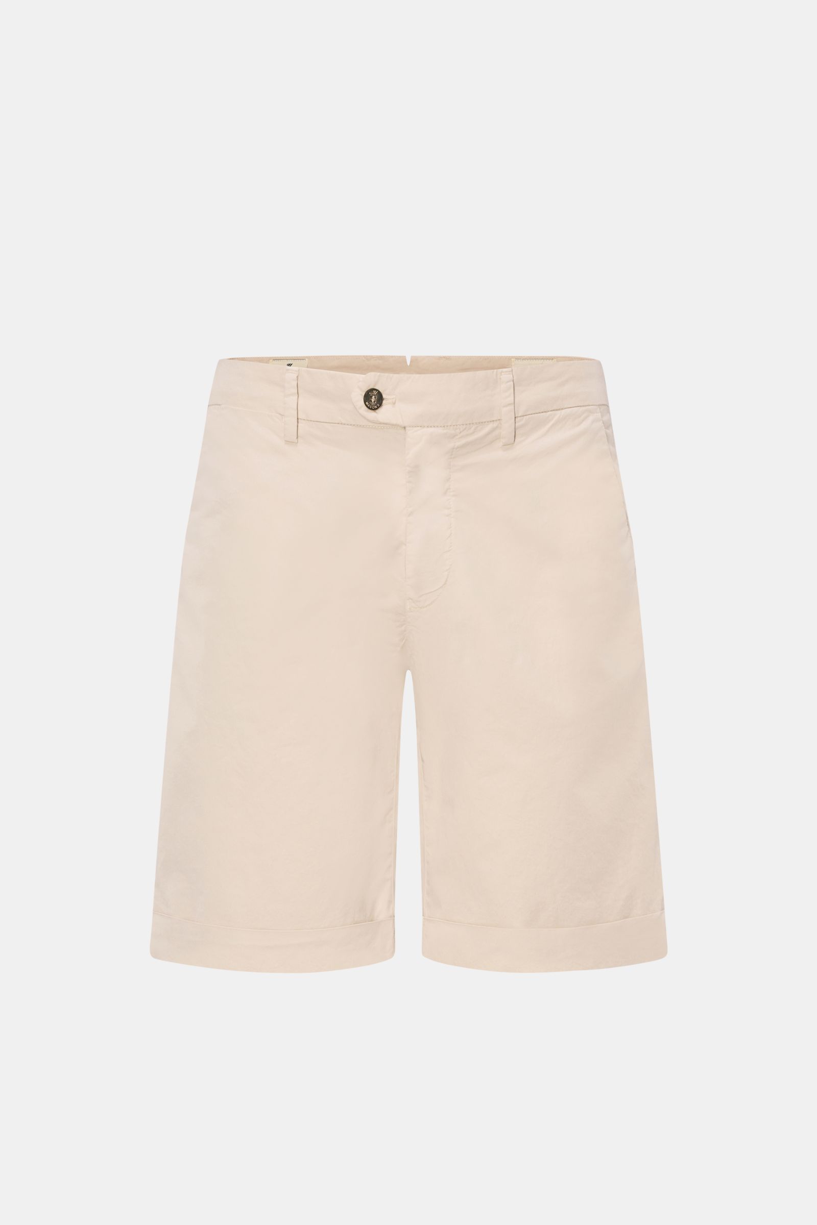 Mason's Shorts 'Torino' sand, frontale Ansicht, leichte elastische Baumwolle, Regular Fit, Reißverschluss, Bundknopf, französische Taschen, Saumaufschlag.