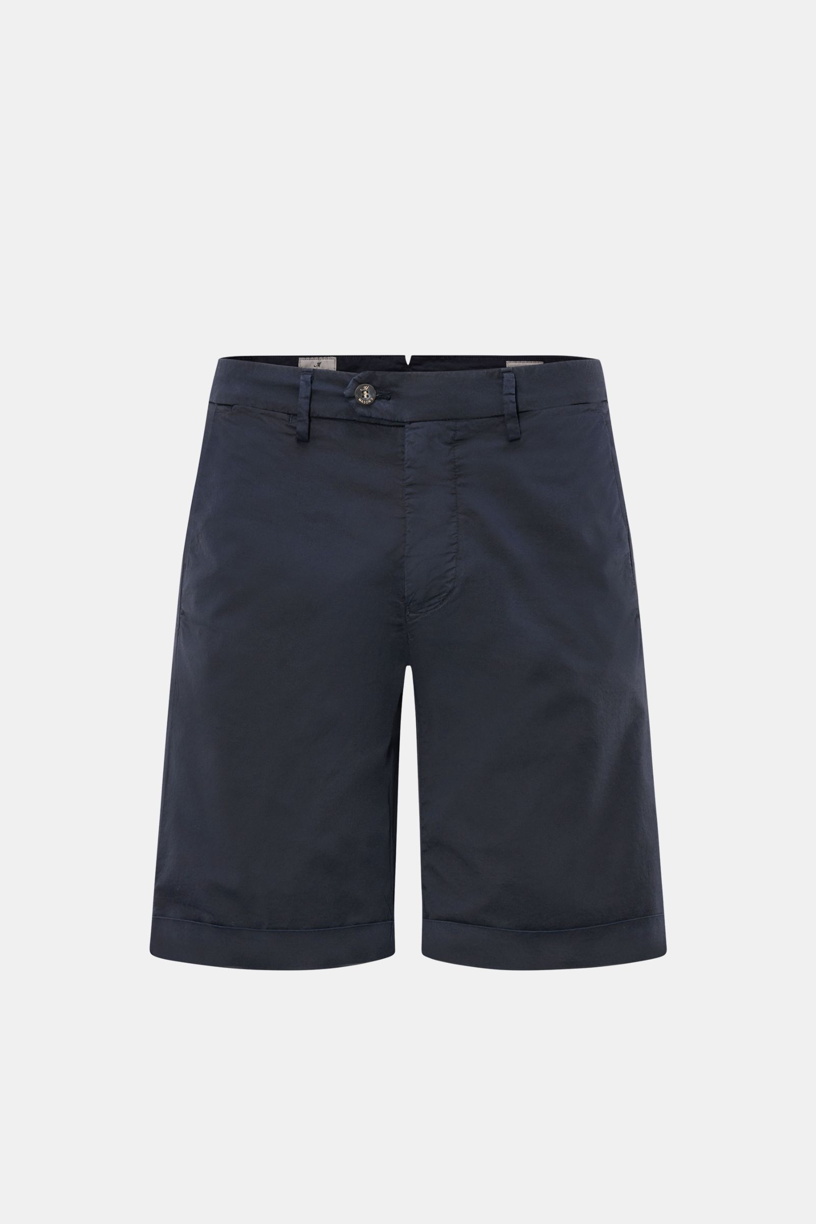 Mason's Shorts 'Torino' navy, frontale Ansicht, leichte elastische Baumwollqualität, Regular Fit, mit Reißverschluss, Bundknopf, französischen Taschen, fixiertem Saumaufschlag.