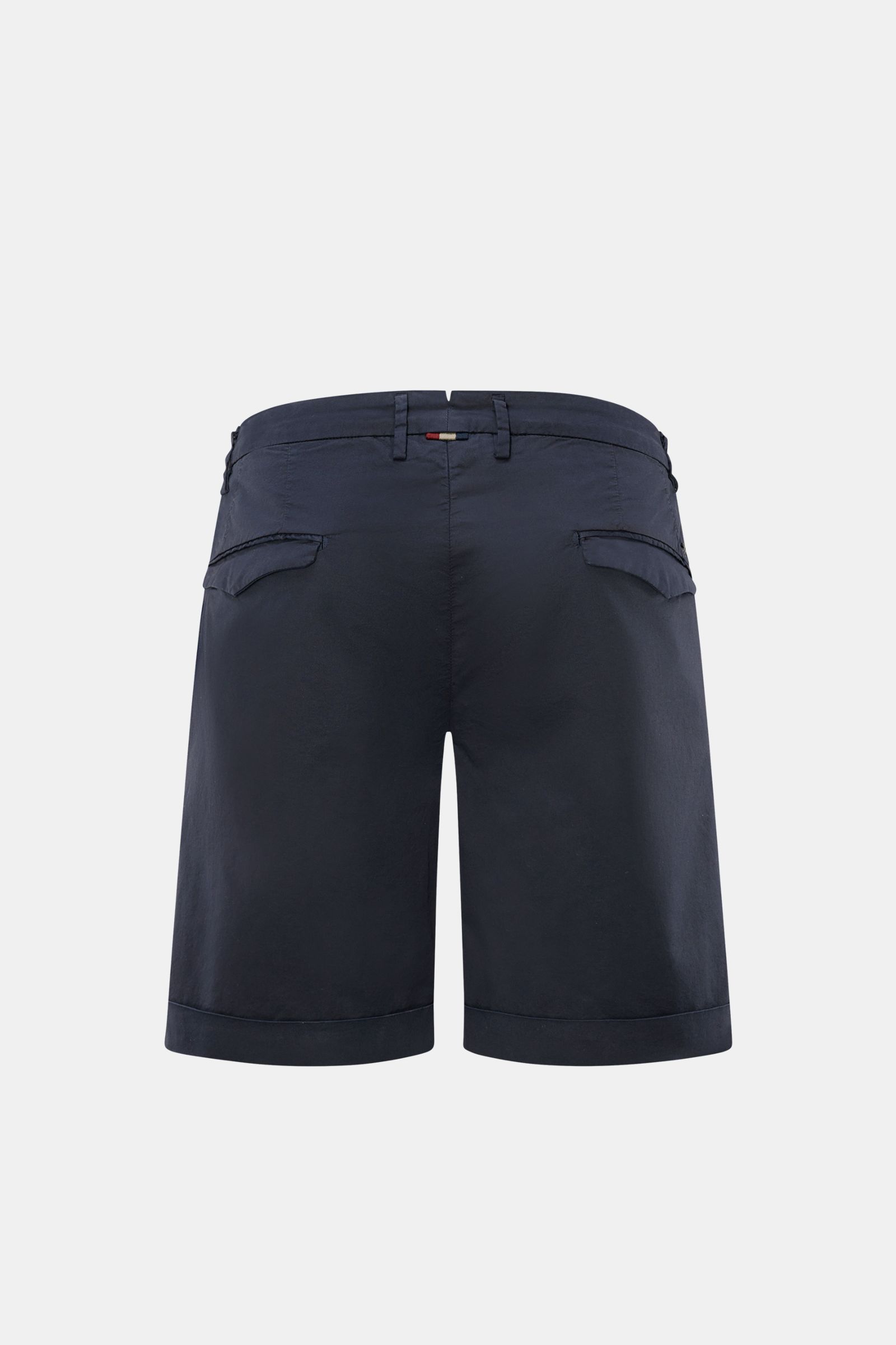 Mason's Shorts 'Torino' navy, Rückansicht, leichte elastische Baumwolle, Regular Fit, Reißverschluss, Bundknopf, französische Taschen, Saumaufschlag.
