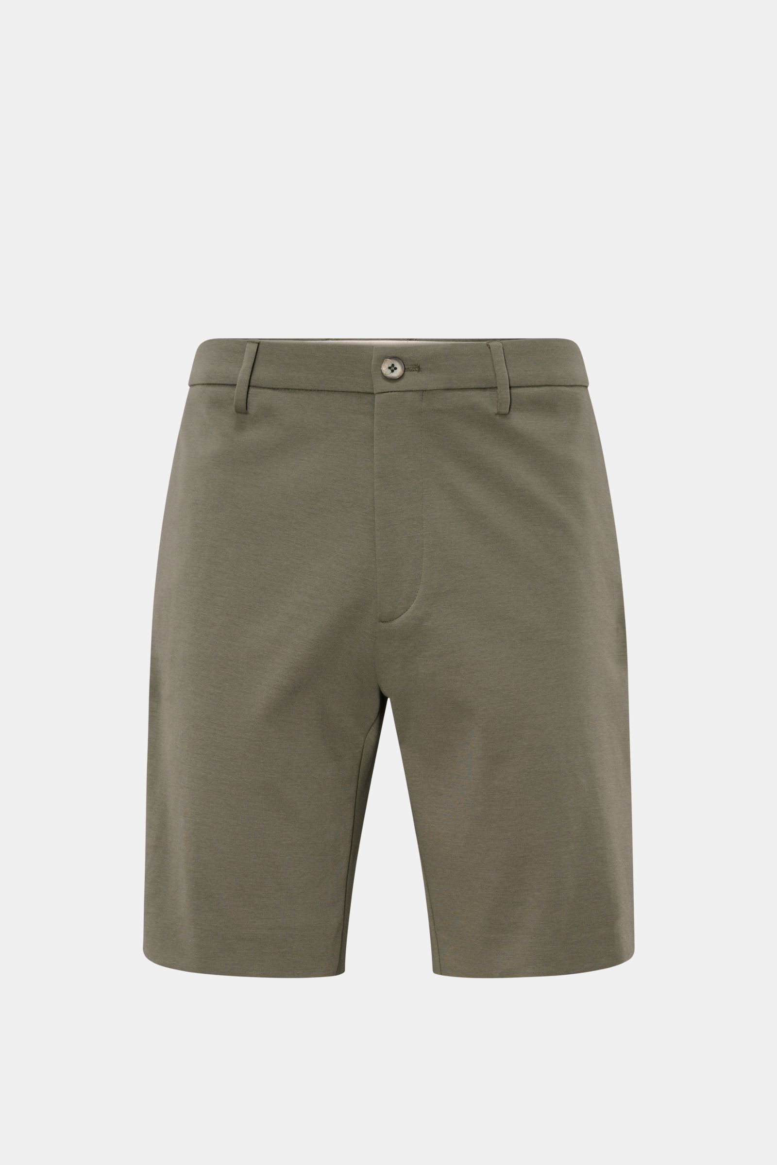 GTA Jersey-Shorts 'Davide' graugrün, Frontansicht, Regular Fit, weicher Jersey aus Baumwolle und Microfaser, mit Reißverschluss, Bundknopf, französischen Taschen und elastischem Bund.