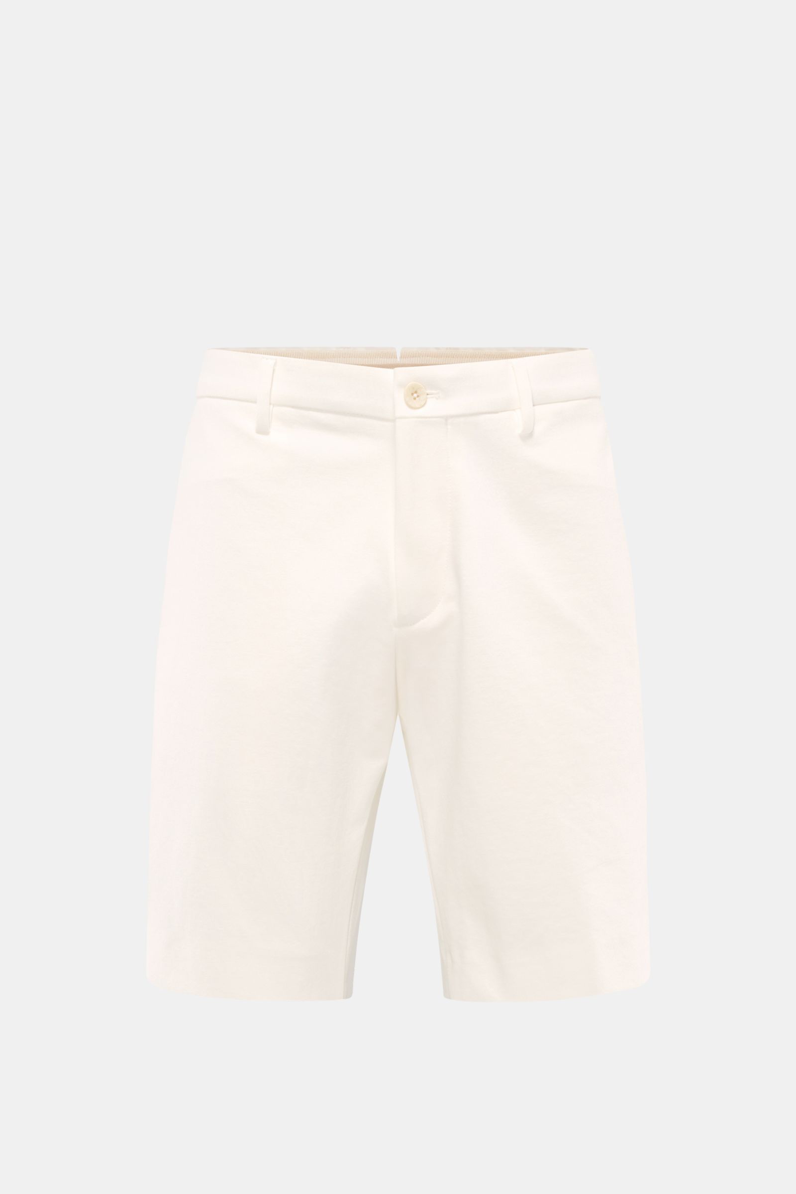 GTA Jersey-Shorts 'Davide' creme aus Baumwolle und Microfaser, Regular Fit mit Reißverschluss, Bundknopf, elastischem Bund, Taschen, frontal fotografiert.