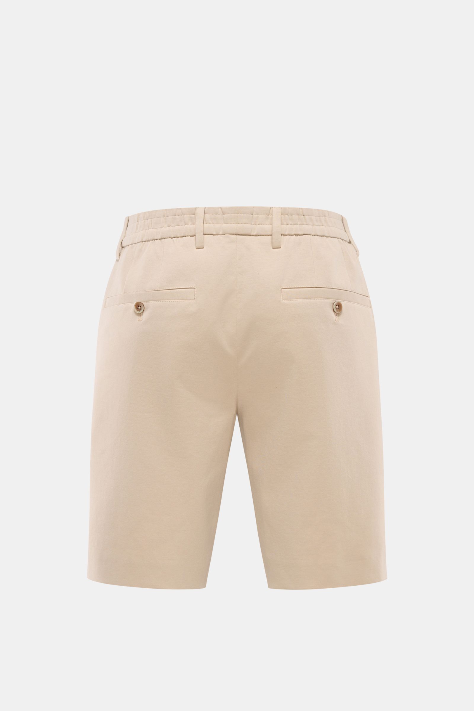 Alt tag (125 characters max):  
Back view of GTA Jersey shorts 'Davide' beige with buttoned back pockets and elastic waistband in regular fit.

Additional description:  
A soft blend of cotton and premium microfibre in a jersey finish makes the casual 
