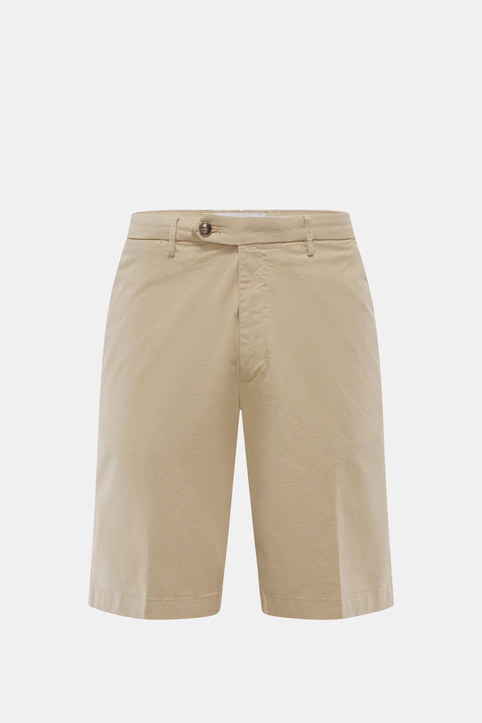 Briglia 1949 Shorts 'Garda' sand, frontale Nahaufnahme, elastische Baumwolle, Twill, Regular Fit, Reißverschluss, Bundknopf, Taschen Details.