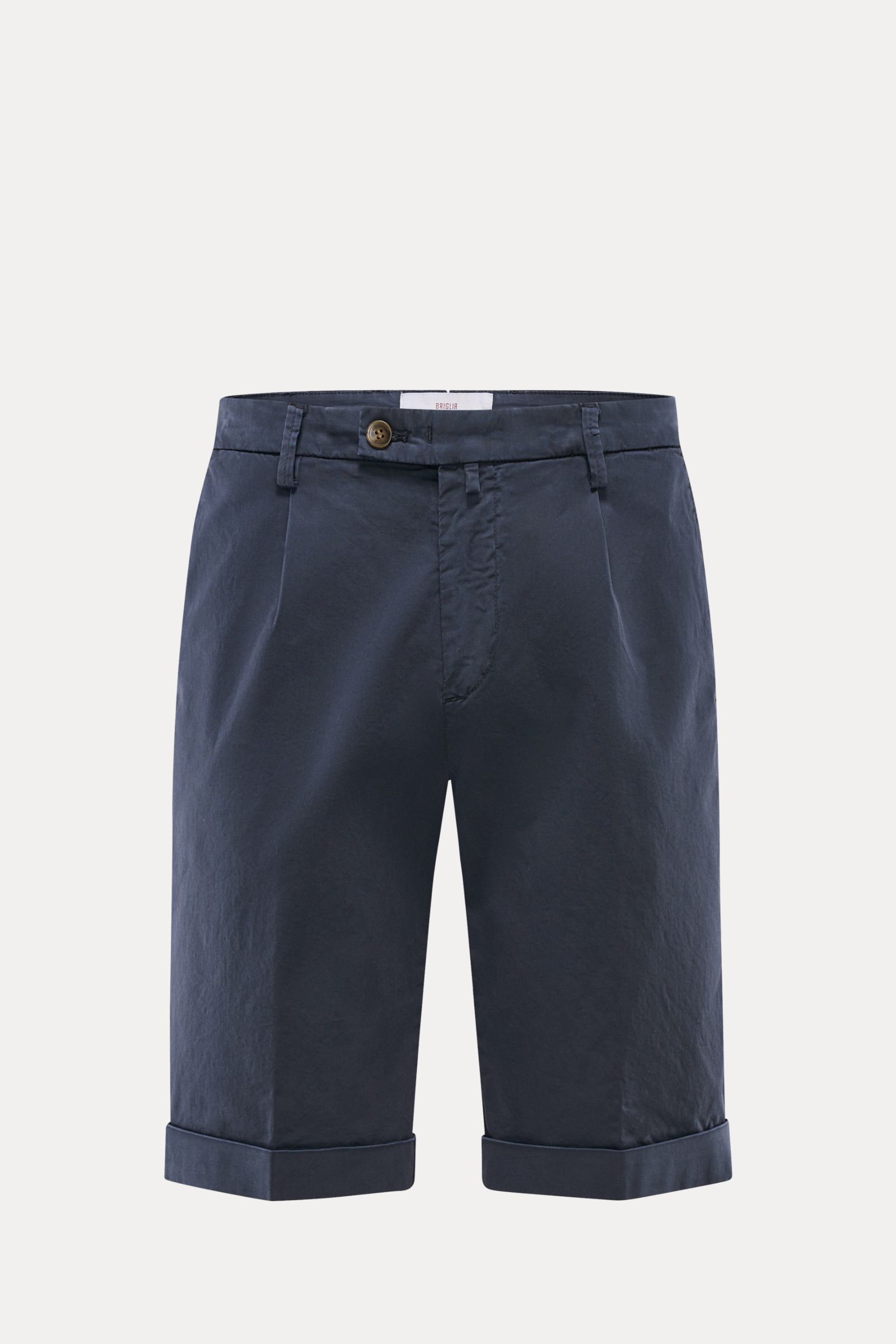 Briglia 1949 Bermudas navy, frontale Ansicht, Slim Fit Bermudas aus elastischer Baumwolle mit Reißverschluss, Bundknopf, französischen Taschen und Saumaufschlag.
