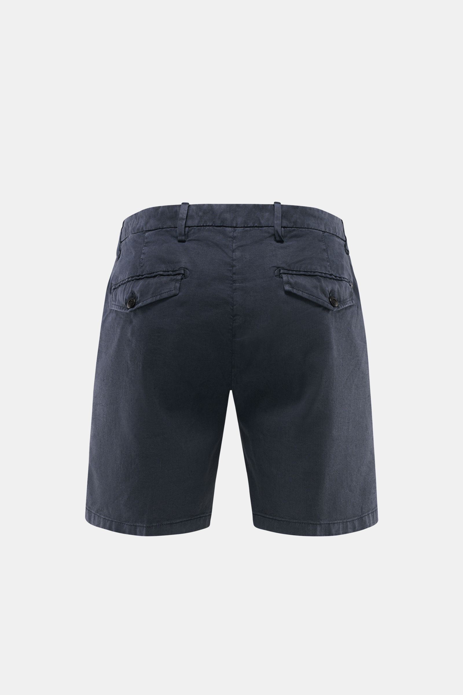 Rear view of Dondup Shorts 'Manheim' navy showing back pockets with flaps and buttons, belt loops, and regular fit.

Description: Enjoy carefree days in the warm weather – the 'Manheim' shorts by DONDUP are the perfect choice for summer outfits. Made f
