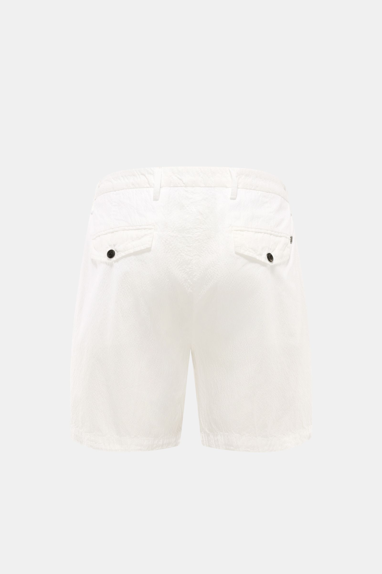 Dondup Seersucker-Shorts 'Manheim' weiß, Rückansicht, leichte Baumwolle, elastisch, Regular Fit, Taschen mit Knopf, Metall-Initial, weich griffig.