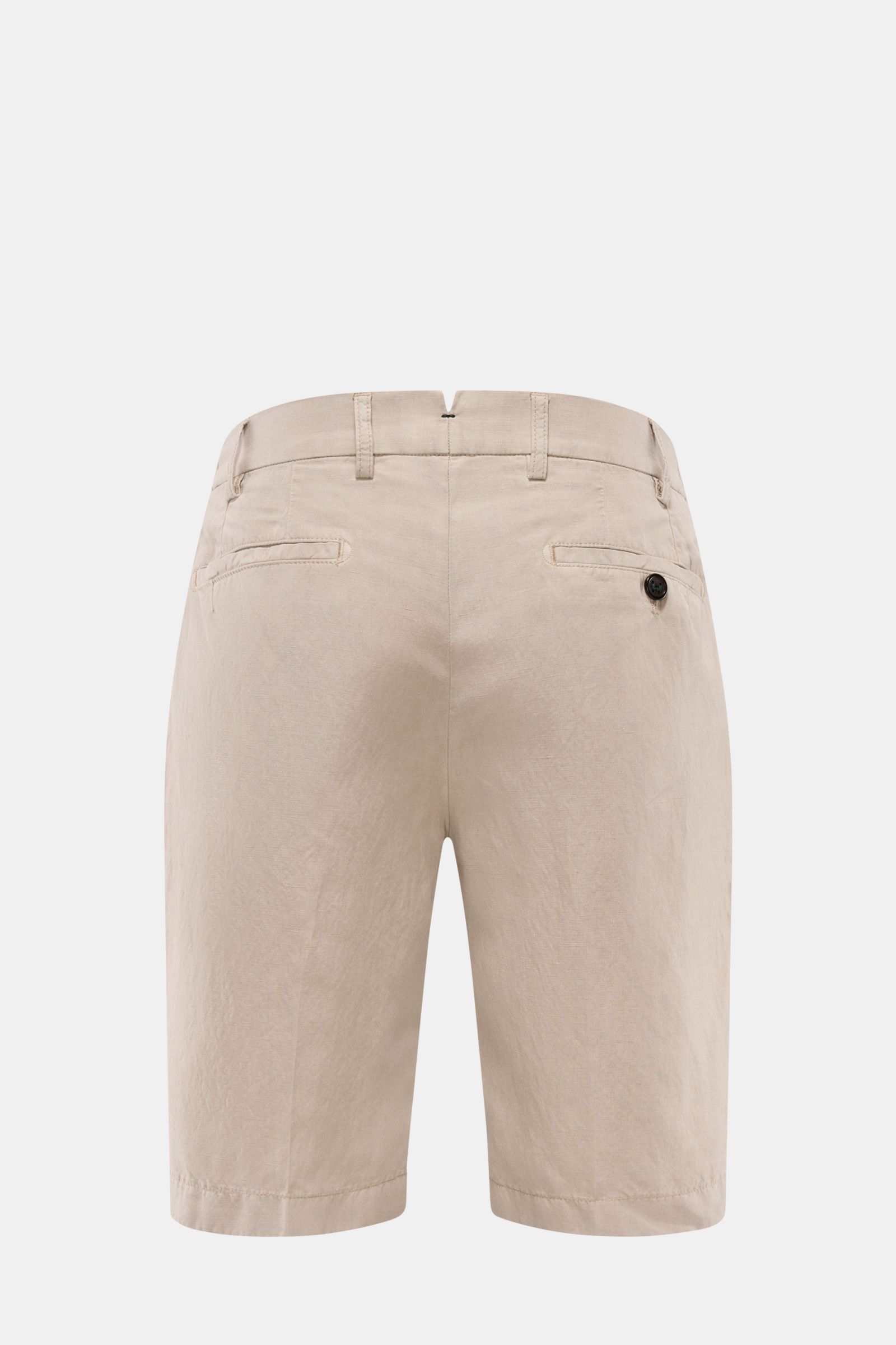 Berwich Bermudas 'Elax' beige shown from the back, comfortable Bermudas in lyocell and linen blend, soft feel, regular fit, zip, waist button, elasticated waistband, French and hip pockets.