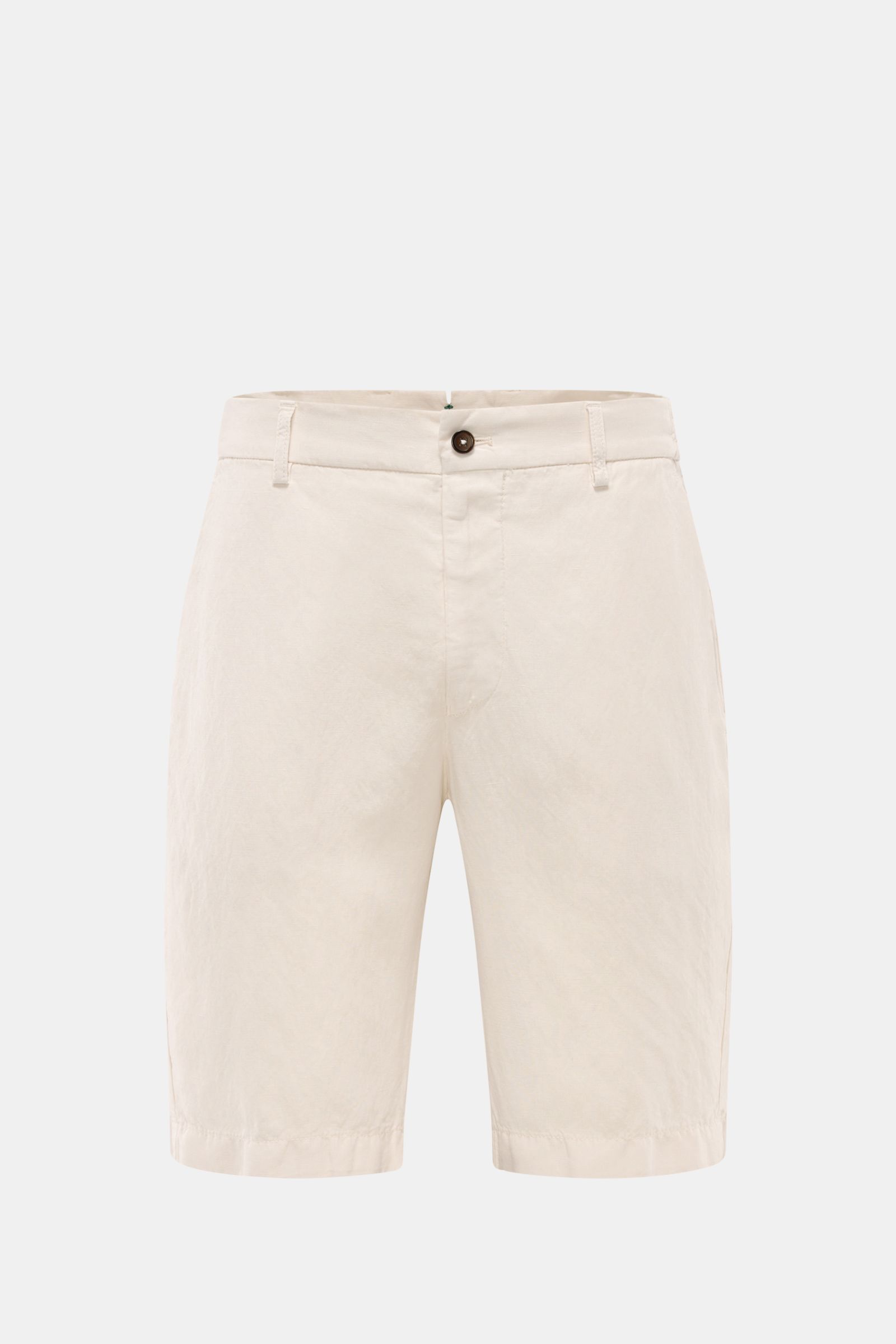 Front view of Berwich Bermudas 'Elax' sand in lyocell and linen blend, featuring a soft feel, regular fit, zip, waist button, elasticated waistband, French and hip pockets.

Description: With the model 'Elax', BERWICH presents a pair of comfortable Ber