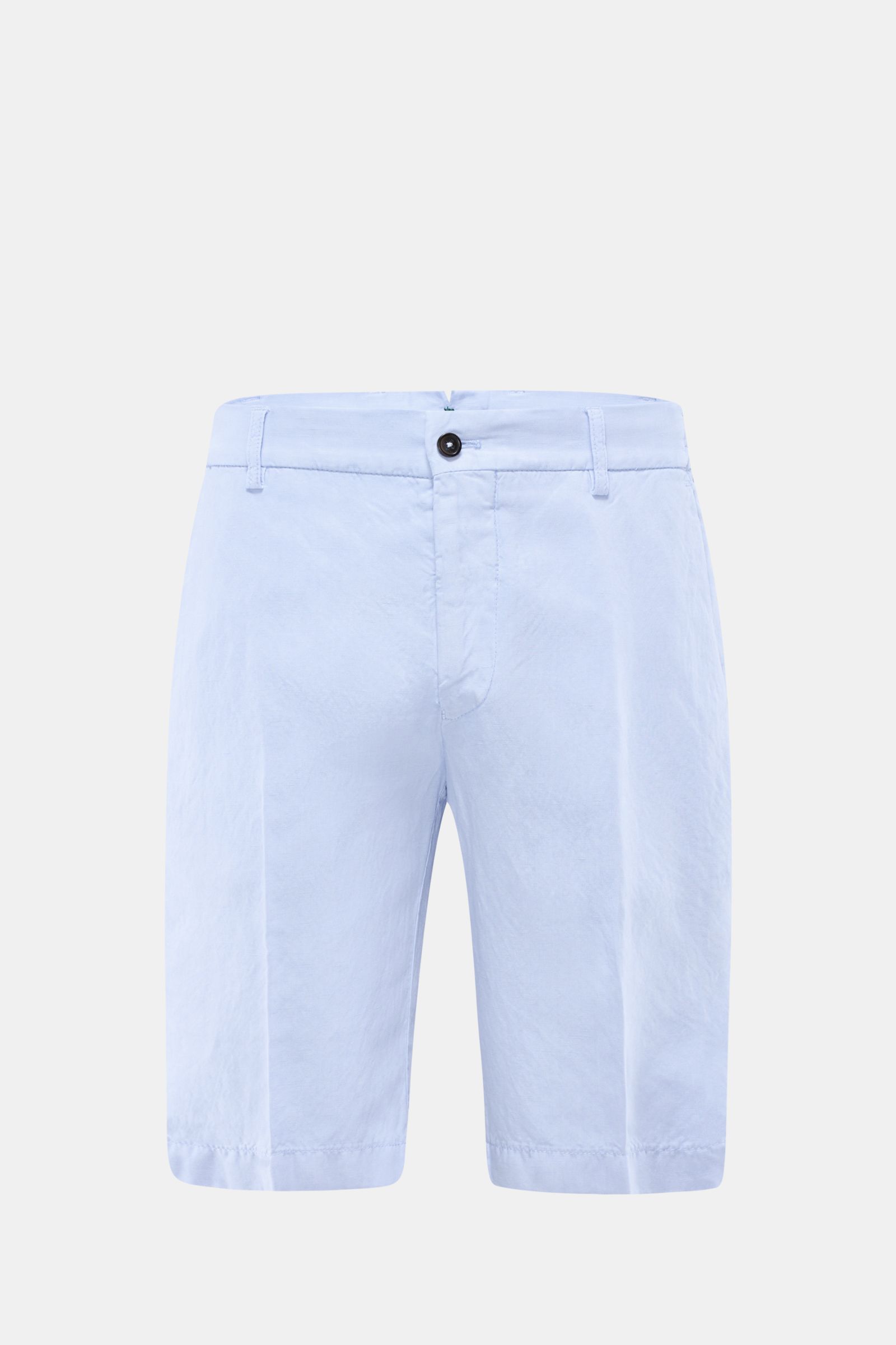 Front view of Berwich Bermudas 'Elax' light blue, comfortable lyocell and linen blend, soft feel, regular fit with zip, button, and pockets.

Description: With the model 'Elax', BERWICH presents a pair of comfortable Bermudas in lyocell and linen, whic