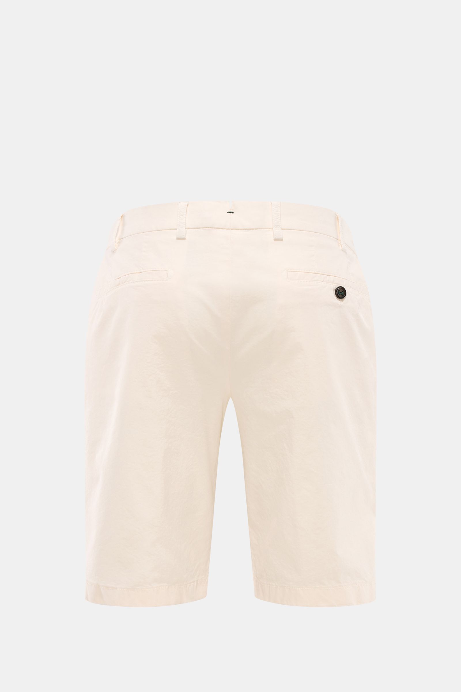 Alt tag (124 characters): Rear view of Berwich Bermudas 'Elax' cream in soft, elasticated cotton with buttoned back pockets and regular fit.

Description: With the model 'Elax', BERWICH presents a pair of comfortable Bermudas in slightly stretchy cotto