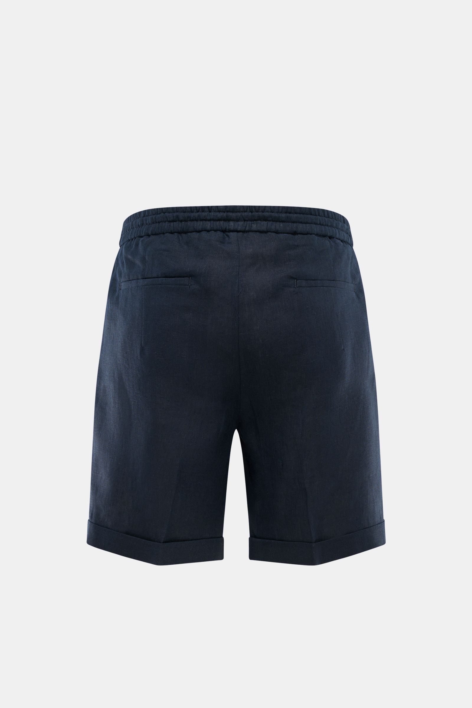 Aurélien Leinen-Shorts 'Seaside' navy, Rückansicht, aus reinem Leinen mit elastischem Bund, fixiertem Saumaufschlag und Leistentaschen, Regular Fit.