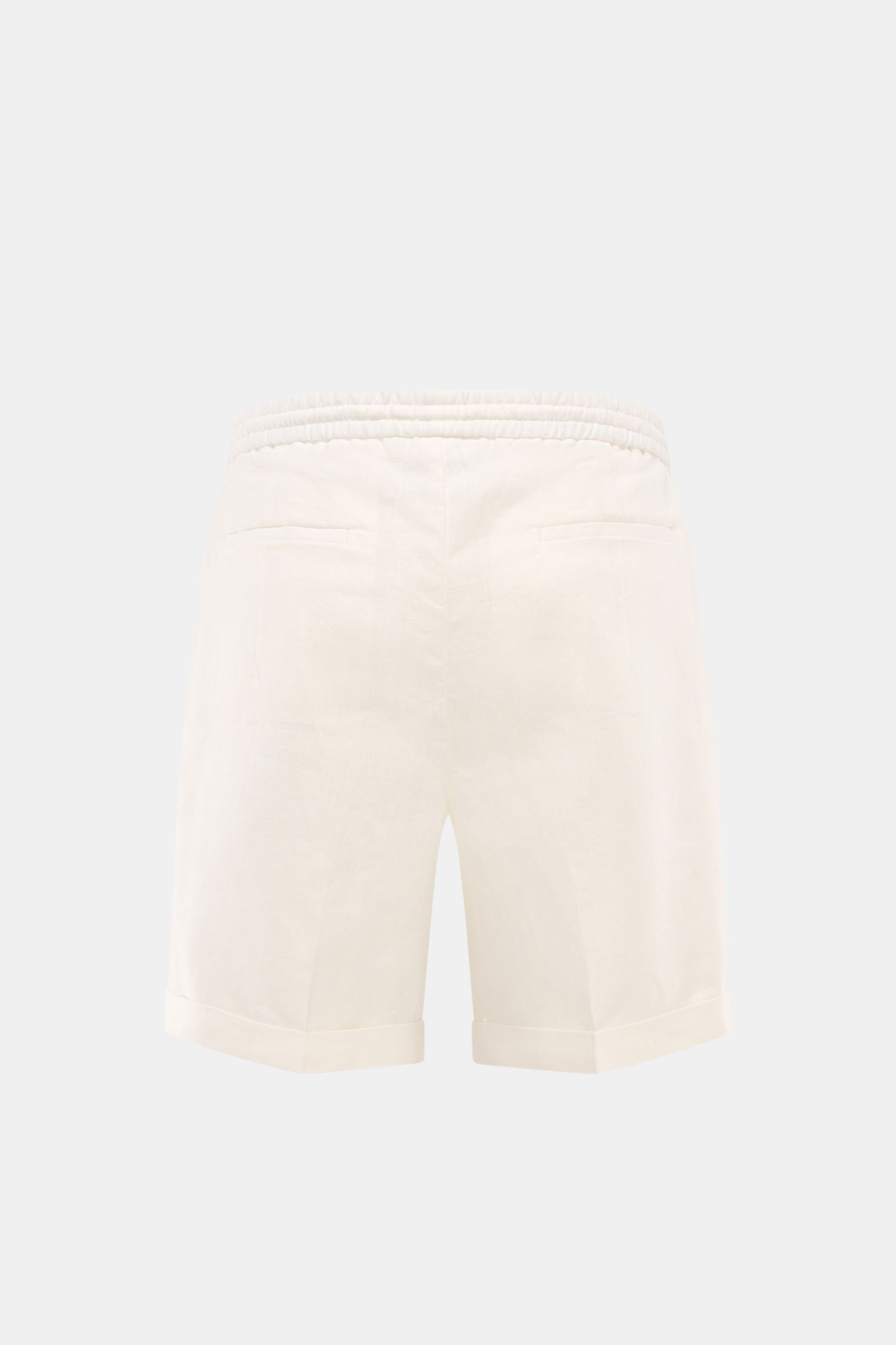 Aurélien Leinen-Shorts 'Seaside' offwhite, Rückansicht, elastischer Bund, Leistentaschen, fixierter Saumaufschlag, reines Leinen, Regular Fit.