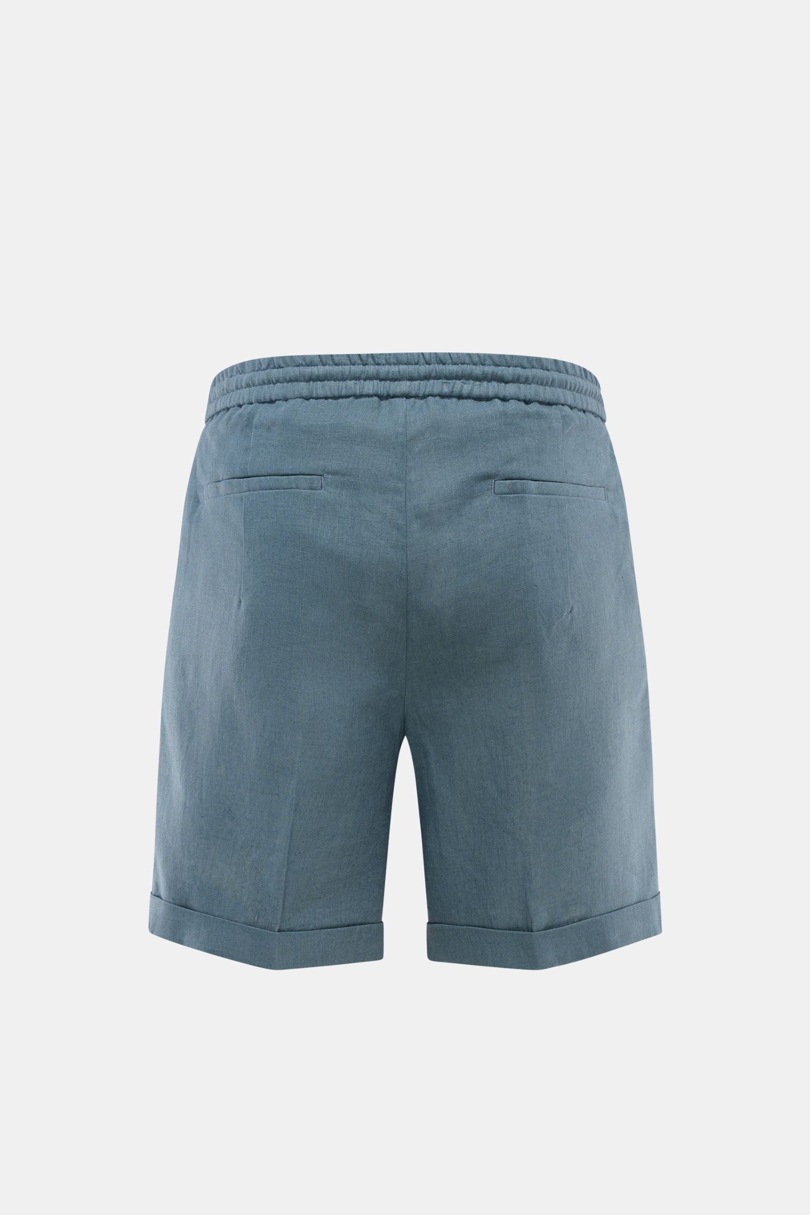 Aurélien Leinen-Shorts 'Seaside' rauchblau, Rückansicht, elastischer Bund, Leinen mit Struktur, fixierter Saumaufschlag, französische Taschen.