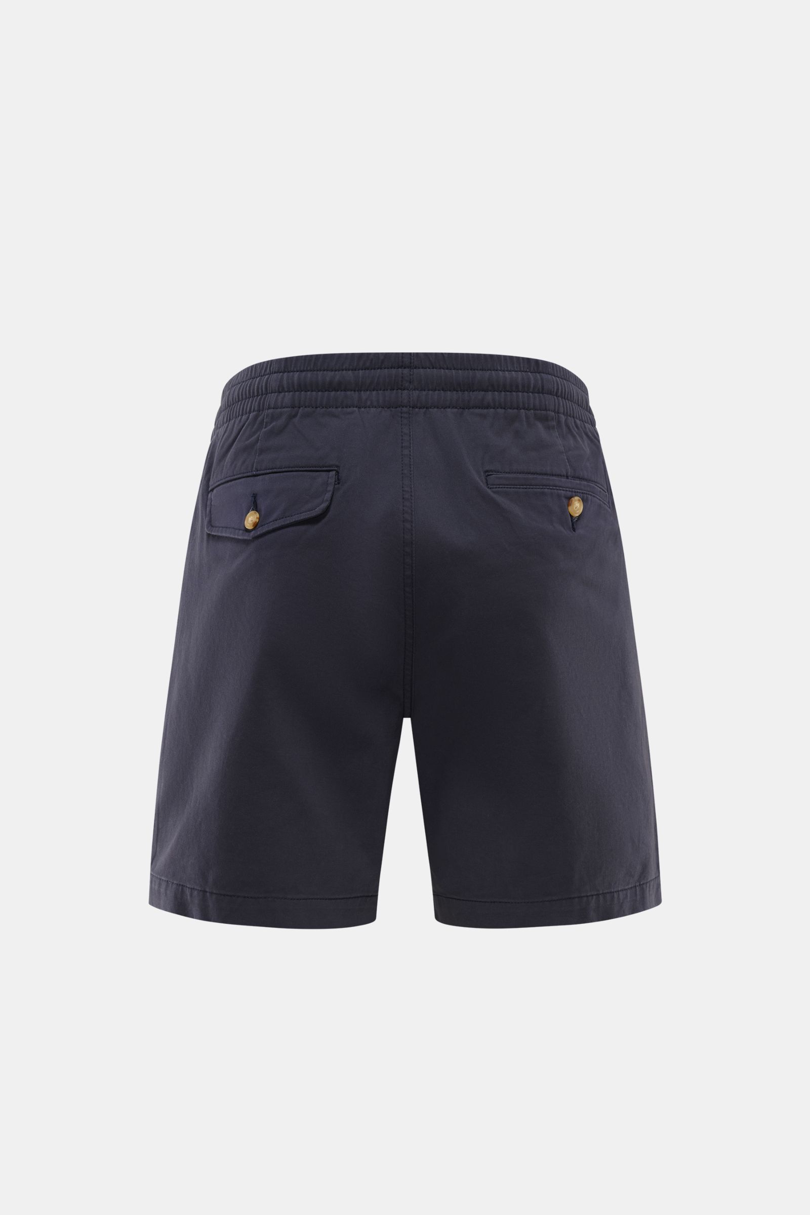 Rear view of Polo Ralph Lauren Shorts 'Prepster' navy with elasticated waistband, buttoned jetted back pockets, slightly stretchy cotton twill.

Description: An eye-catching piece for summer: These shorts by POLO RALPH LAUREN are perfect for stylish ho