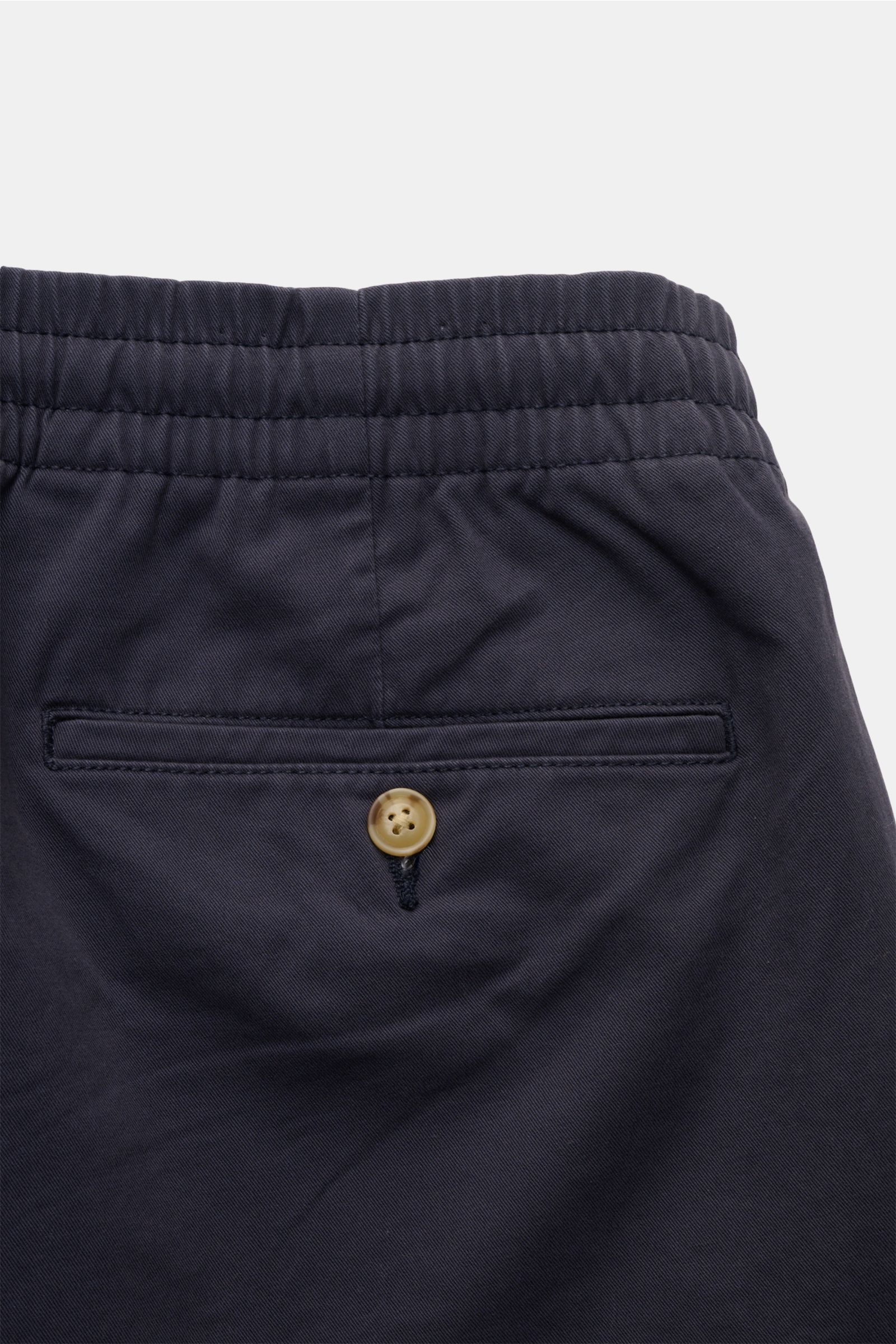 Close-up rear view of Polo Ralph Lauren Shorts 'Prepster' navy showing elasticated waistband with drawstring, jetted back pocket with button, and stitched logo. 

An eye-catching piece for summer: These shorts by POLO RALPH LAUREN are perfect for styli
