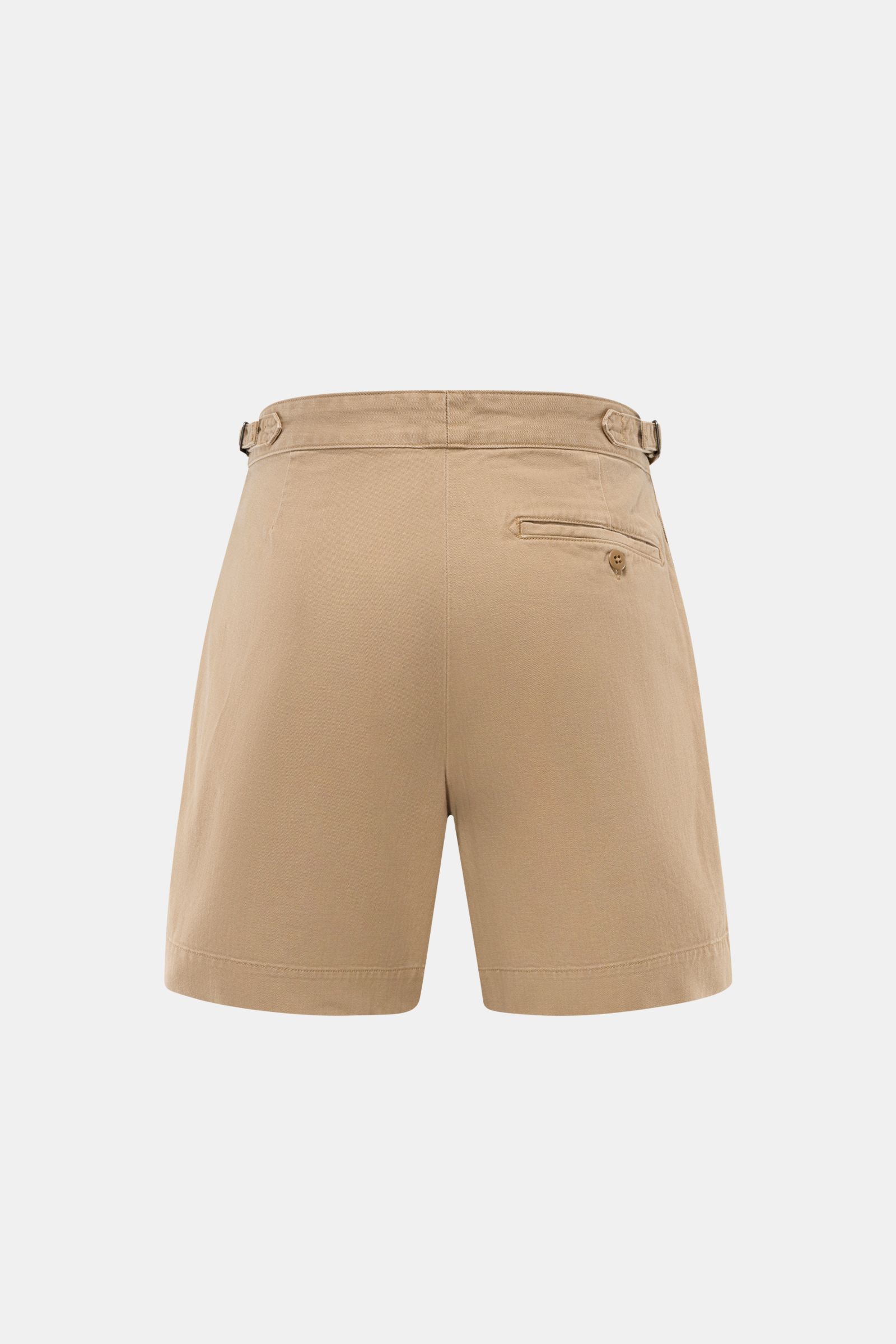 Beige Polo Ralph Lauren Shorts in Regular Fit, aus Baumwoll-Twill, Rückansicht mit Taschen, Side Adjuster und Bundfalte, komfortabel.