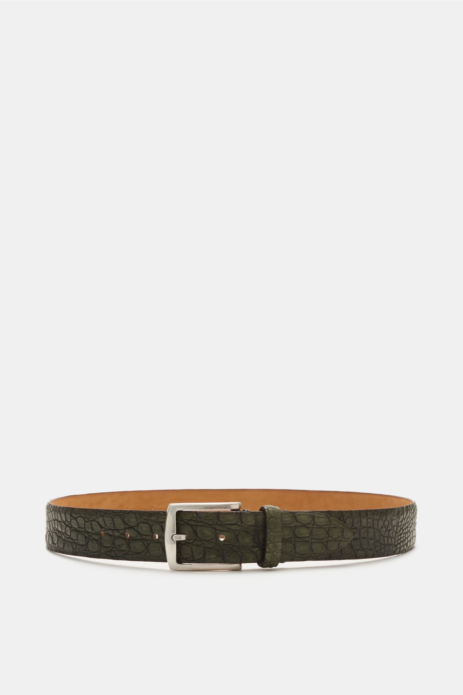 Crocodile leather belt olive