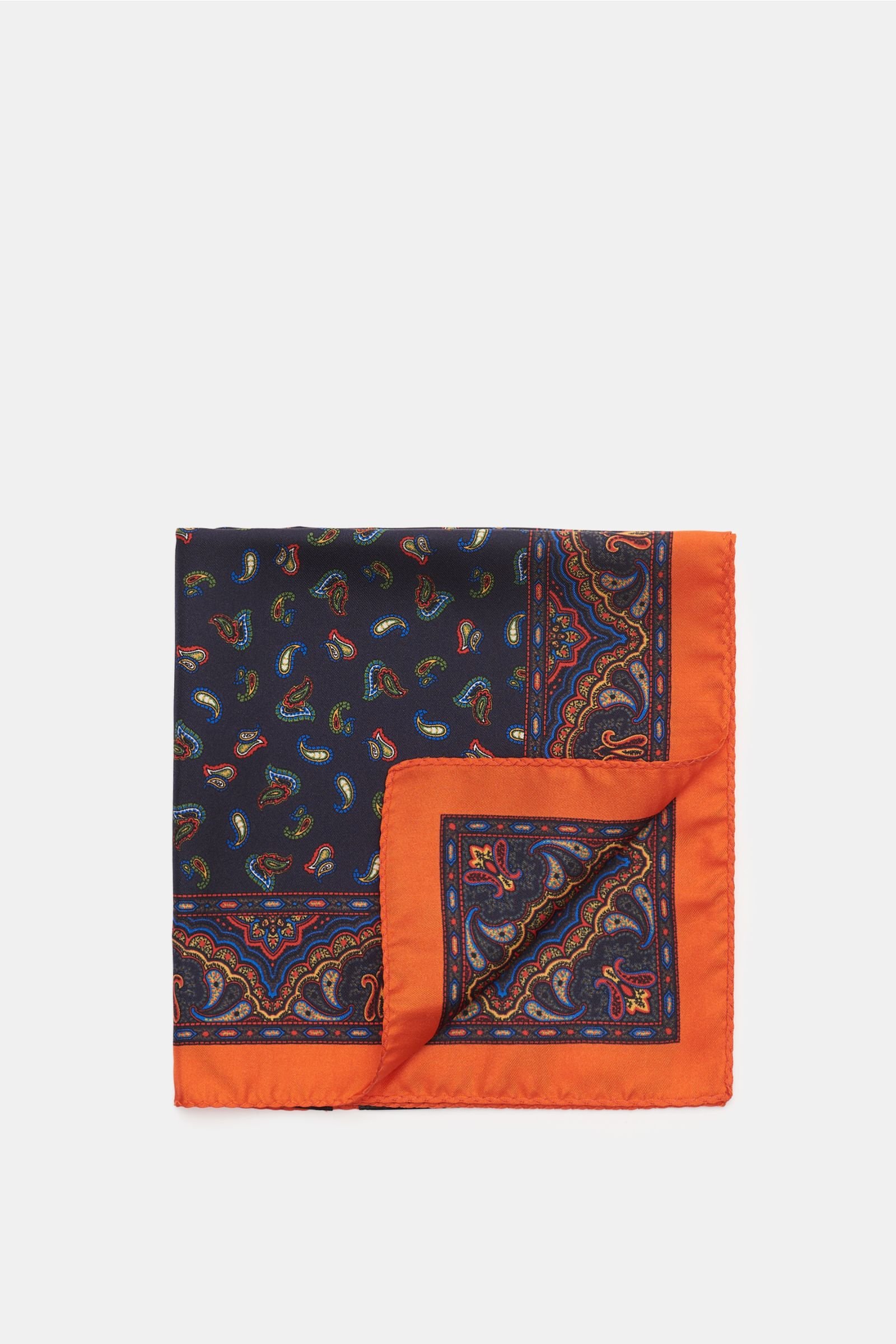 Pocket square navy/orange, patterned