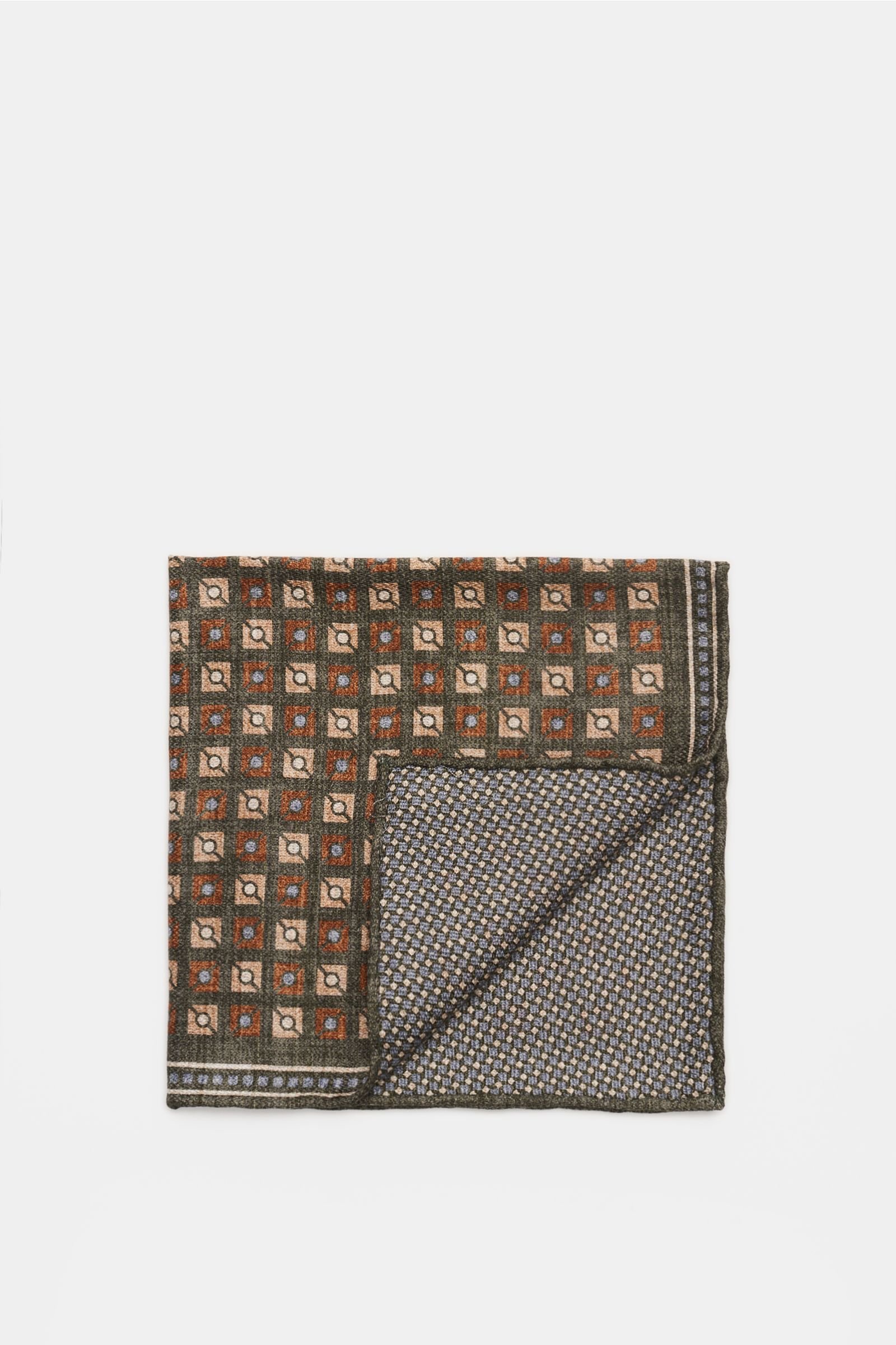 Pocket square dark green/beige patterned