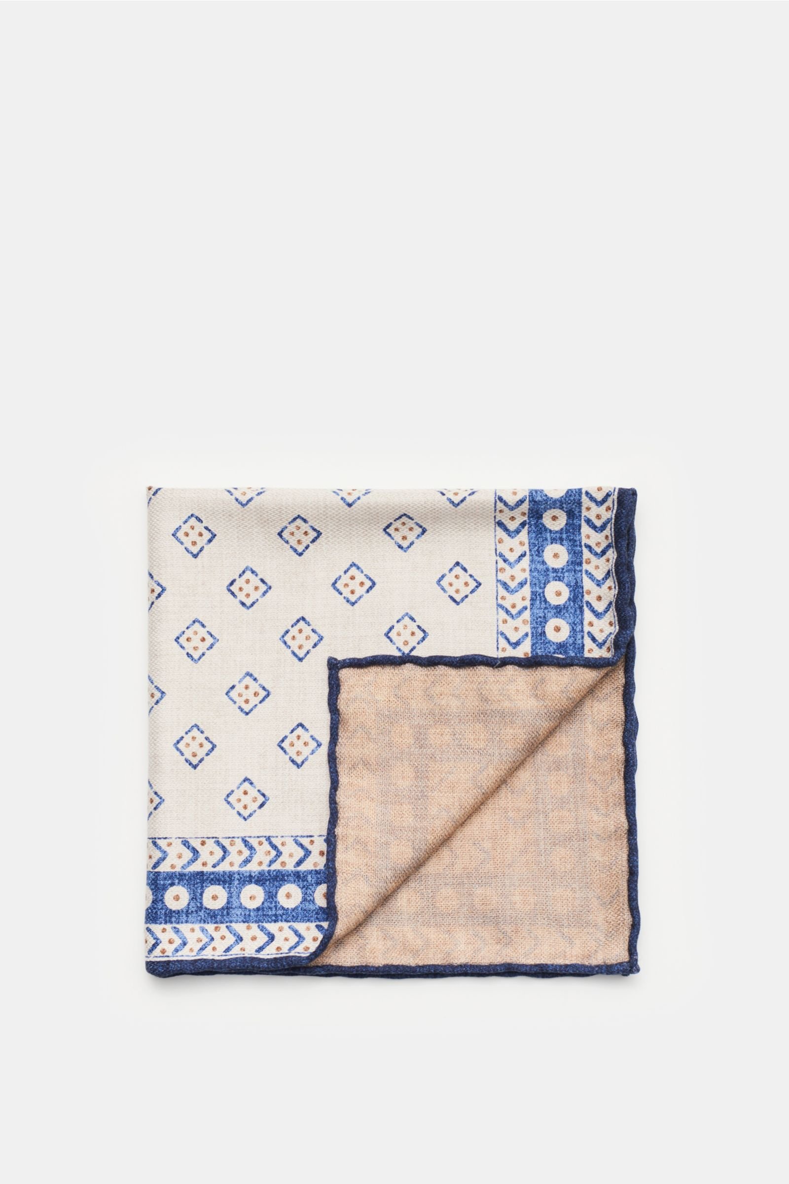 Pocket square cream/grey-blue patterned