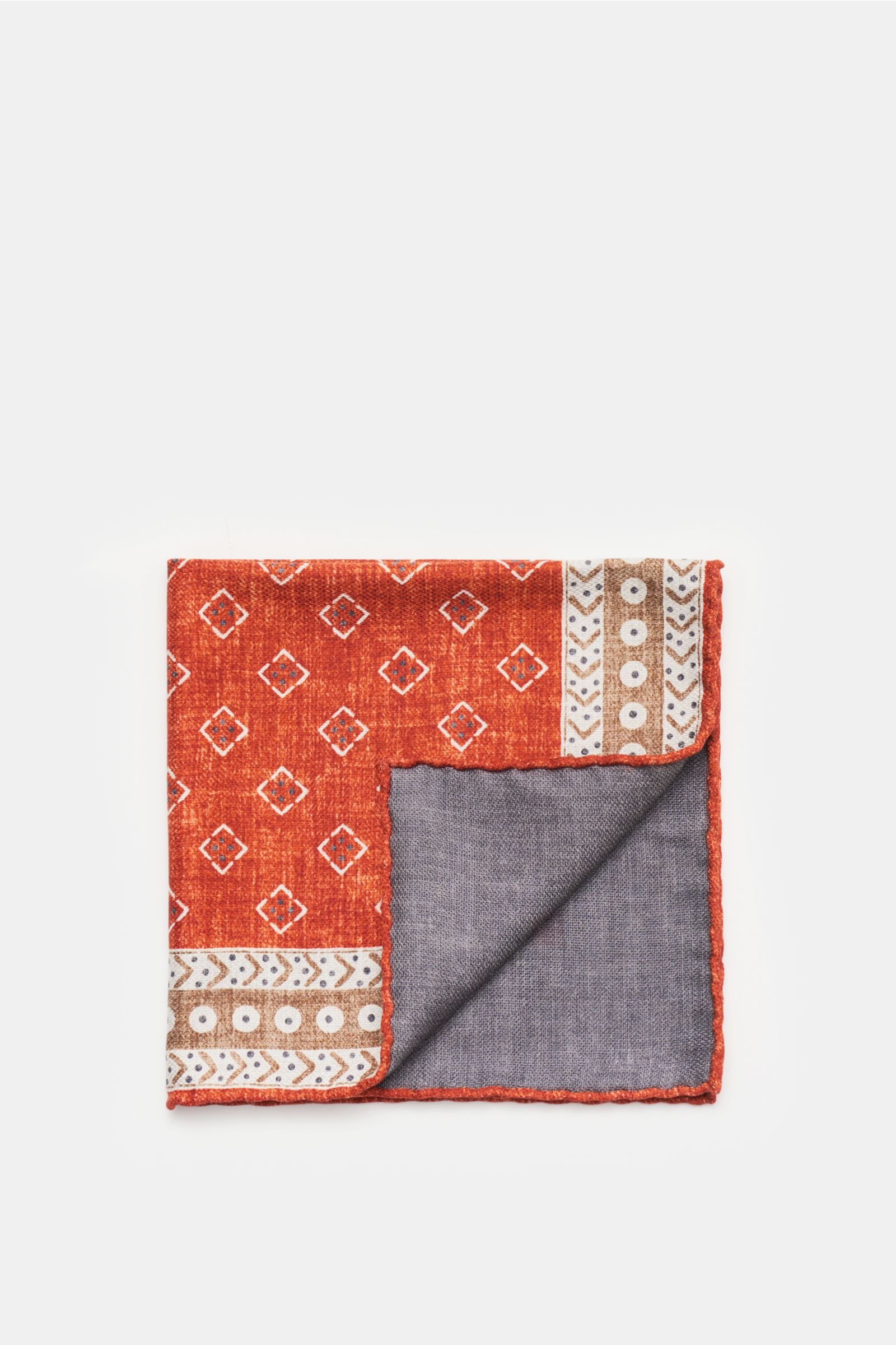 Pocket square rust red/grey-brown patterned
