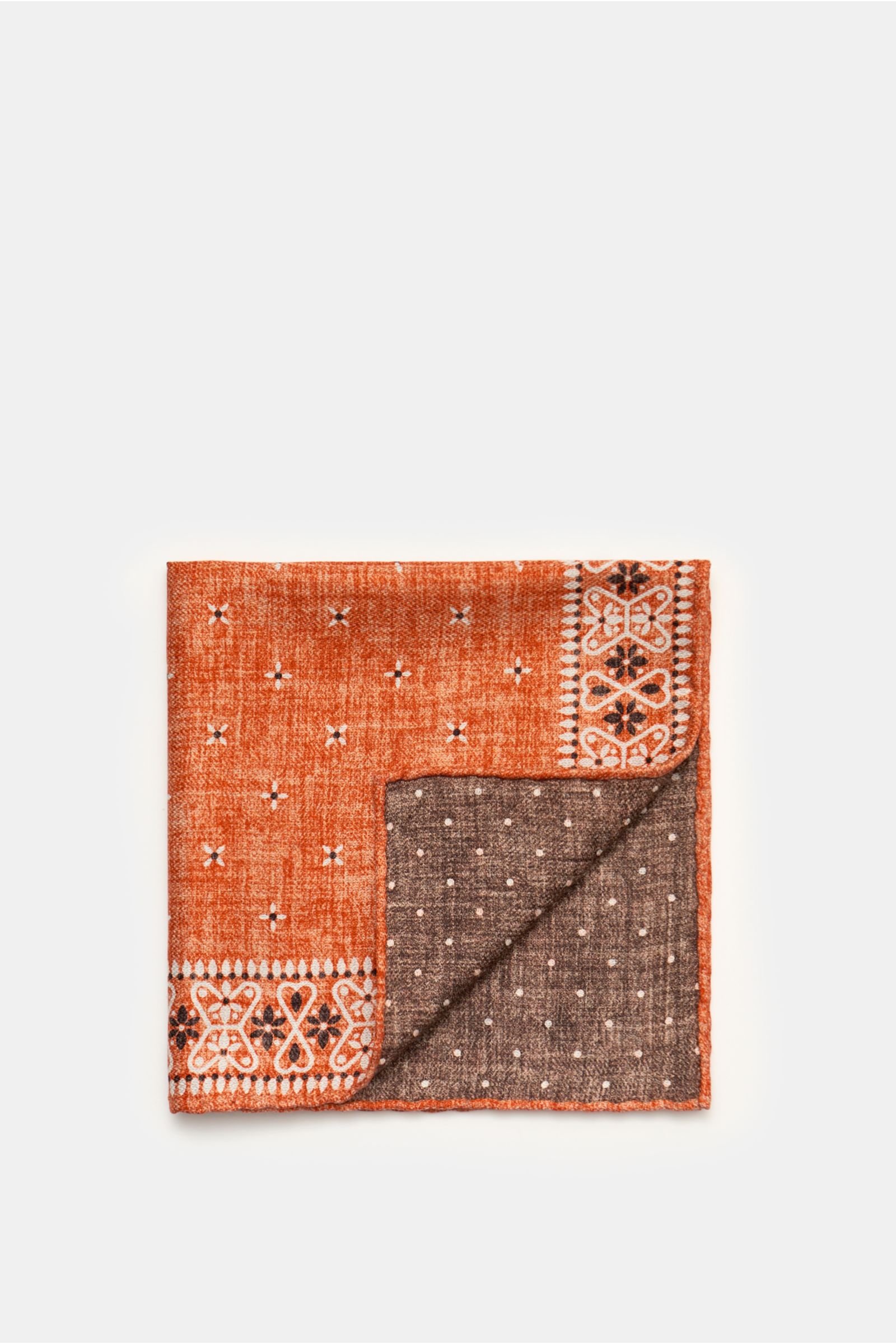 Pocket square orange/grey-brown patterned