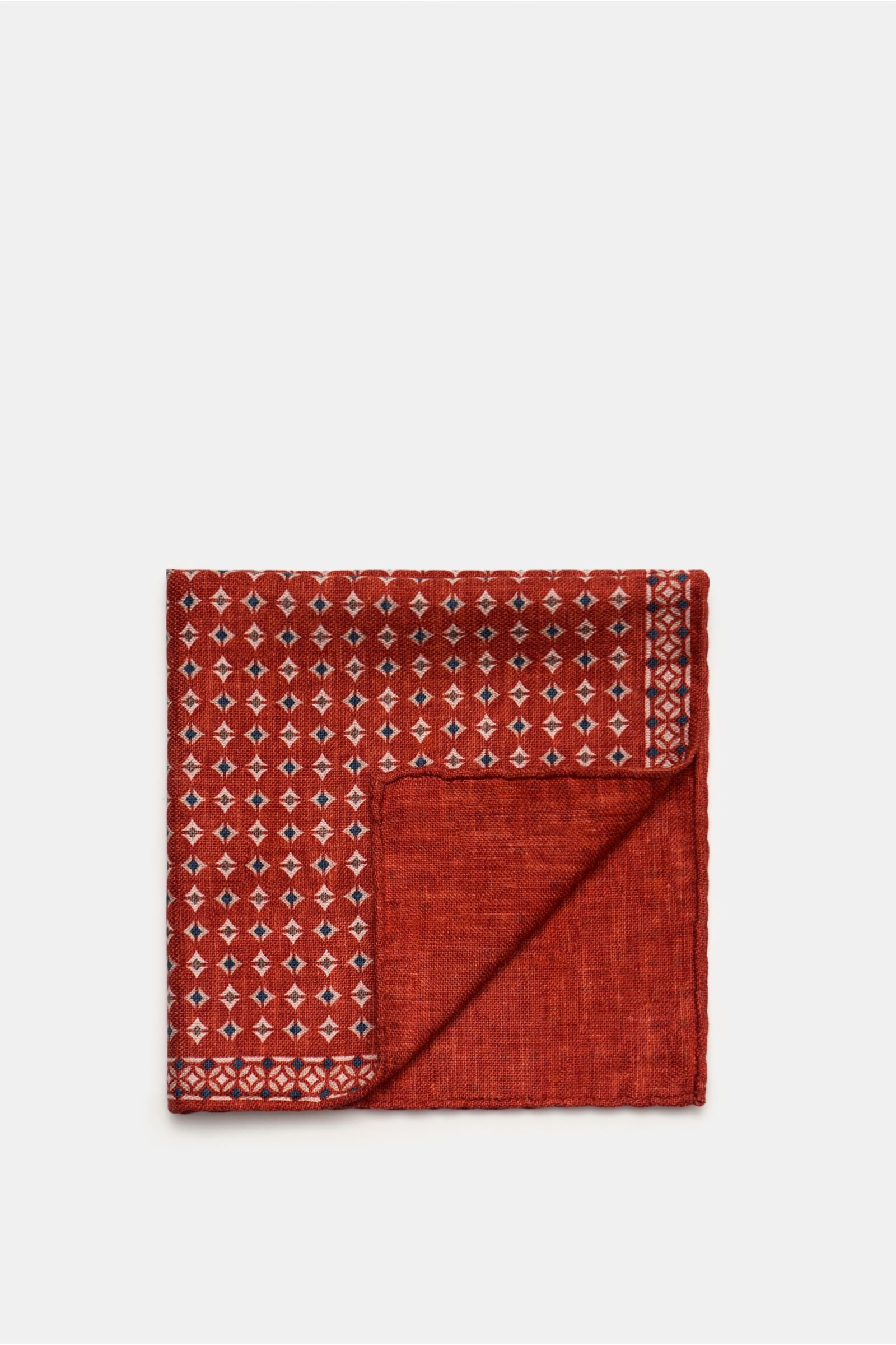 Pocket square rust-red/grey-blue patterned
