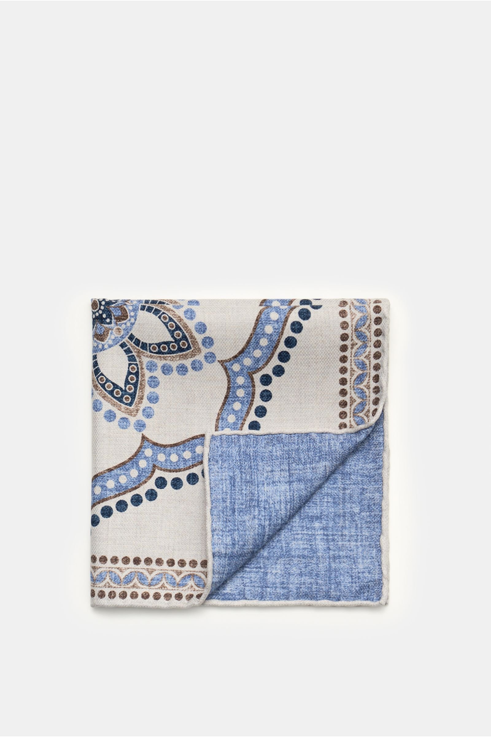 Pocket square cream/smoky blue patterned