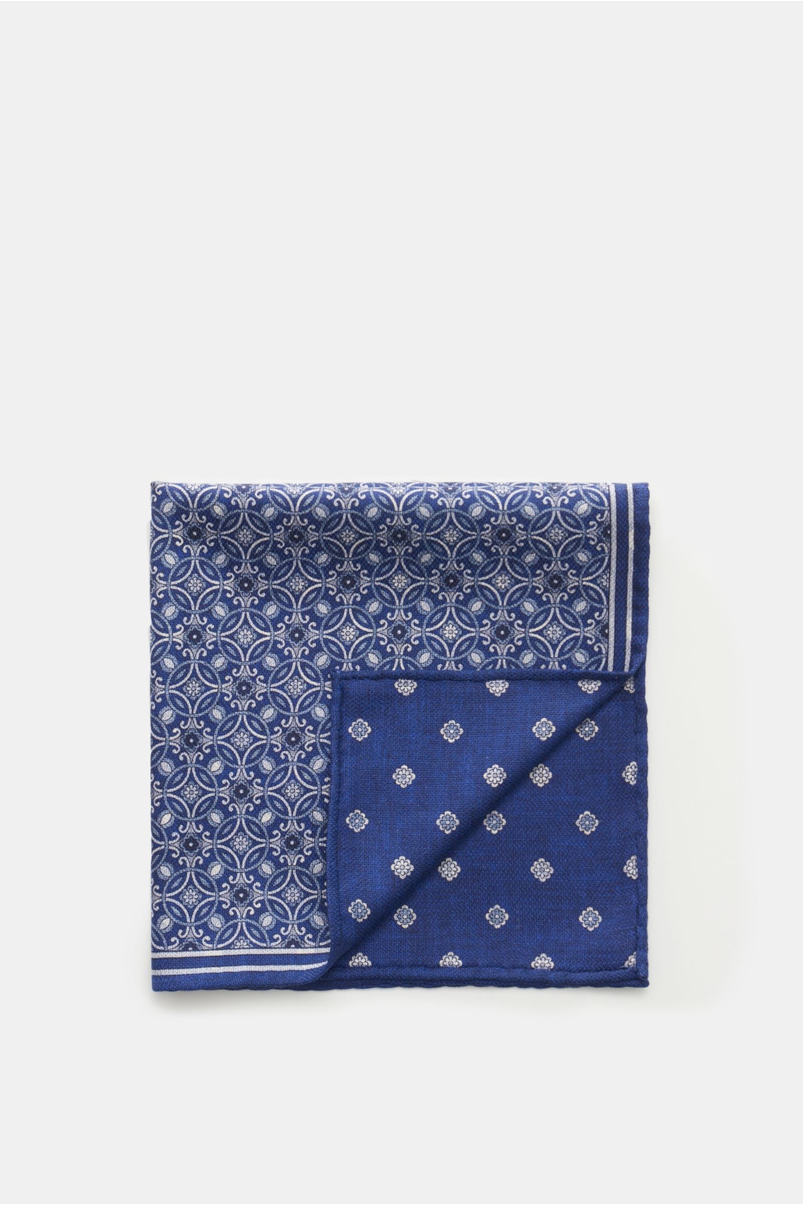 Silk pocket square dark blue/silver-grey patterned