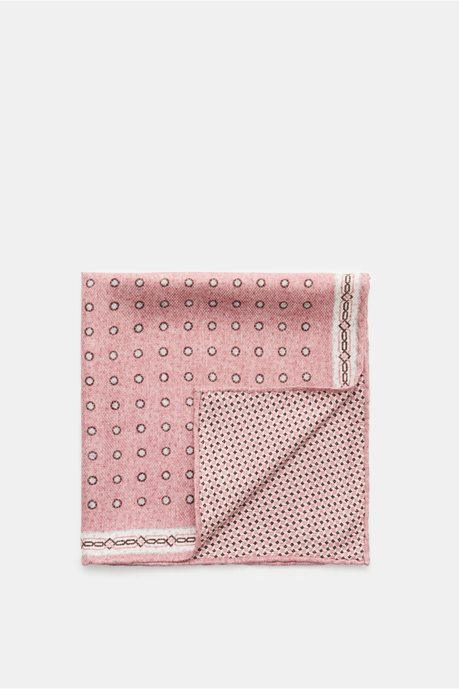 Silk pocket square antique pink/dark brown/light grey patterned