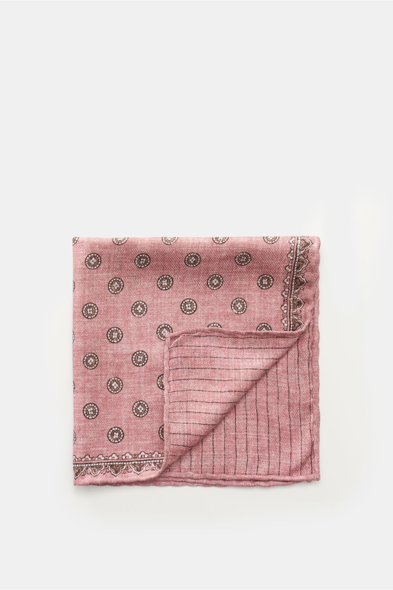 Silk pocket square antique pink/brown/off-white patterned