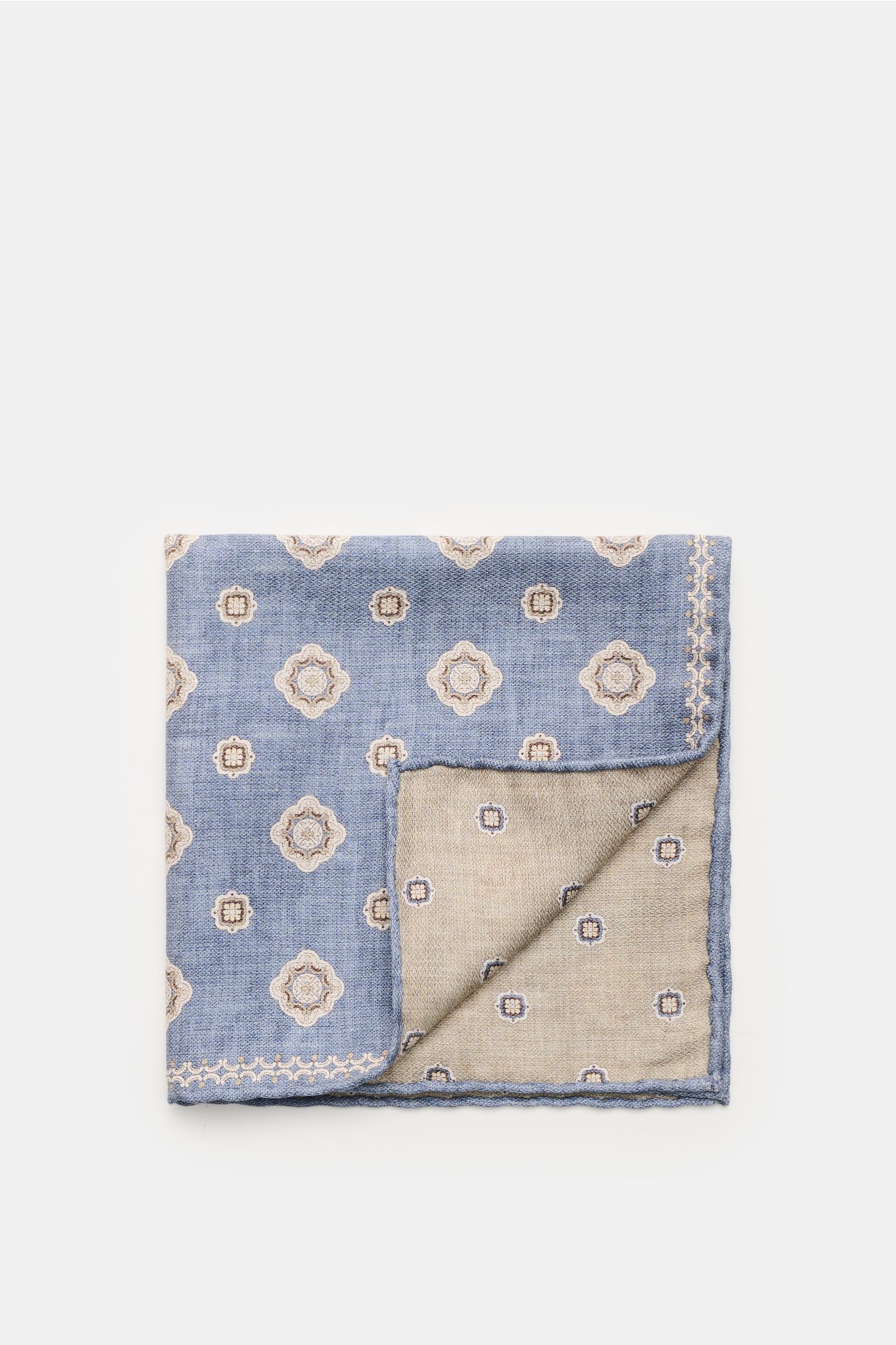 Brunello Cucinelli Seiden-Einstecktuch rauchblau/beige/sand gemustert