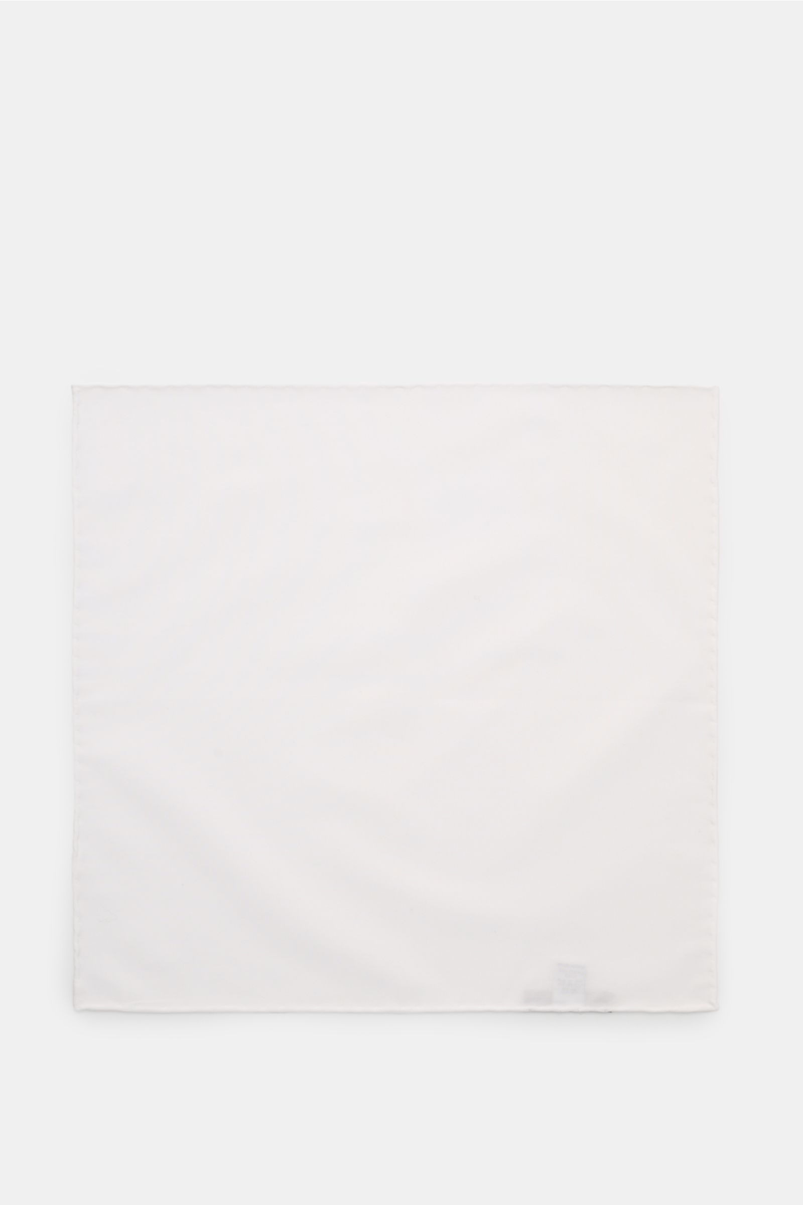 Rosi Collection Einstecktuch 'One' weiß aus reiner Baumwolle, quadratisch, rollierte Kanten, flachliegend von oben fotografiert, Maße ca. 31x31 cm, Made in Italy. Zeitloses Essential für Ihr Sakko.