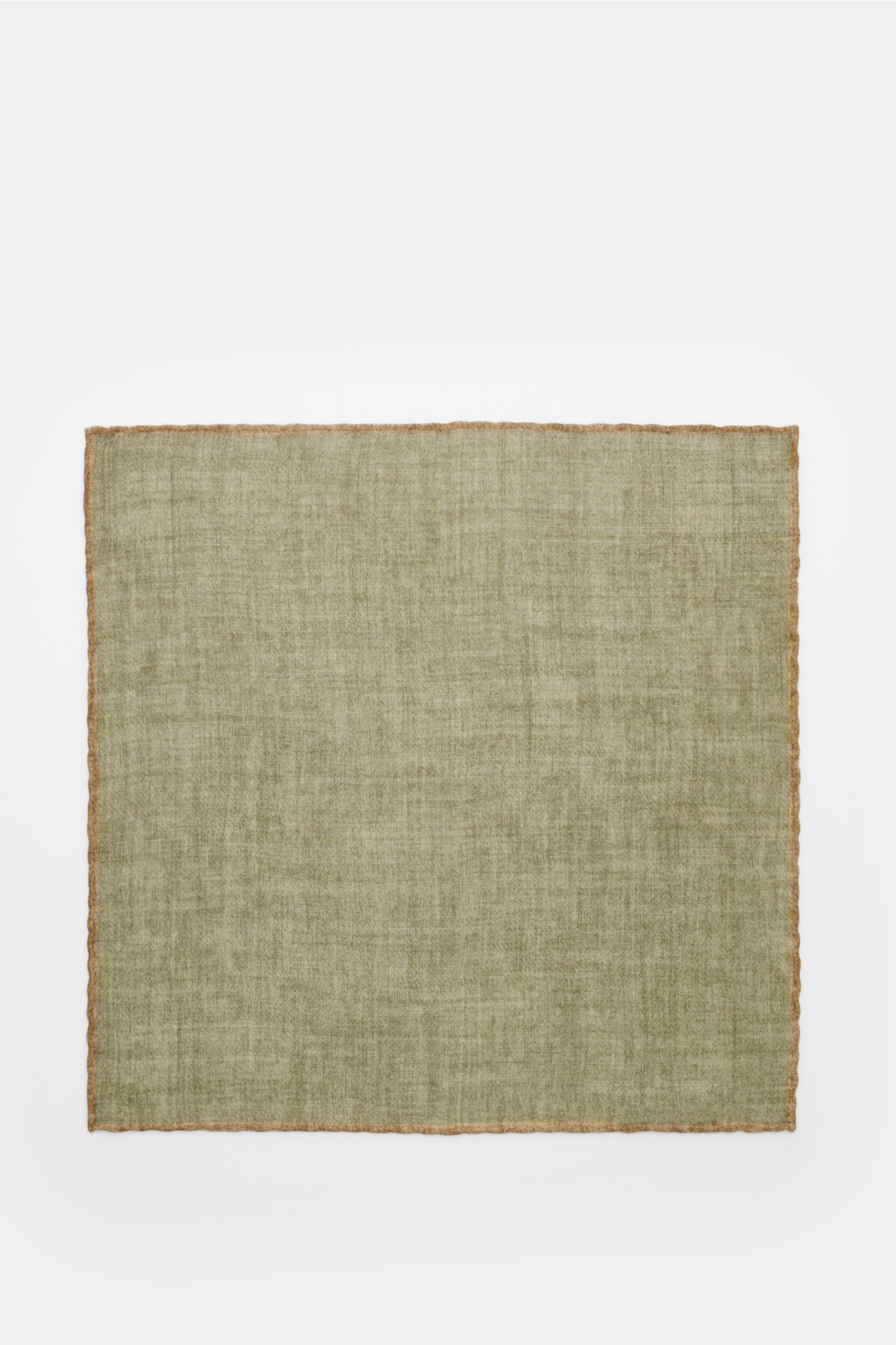 Rosi Collection Einstecktuch oliv/beige, quadratisch, aus reiner Wolle mit weichem Griff, handrollierte Kanten in Kontrastfarbe, Made in Italy, ca. 30x30 cm, Draufsicht.